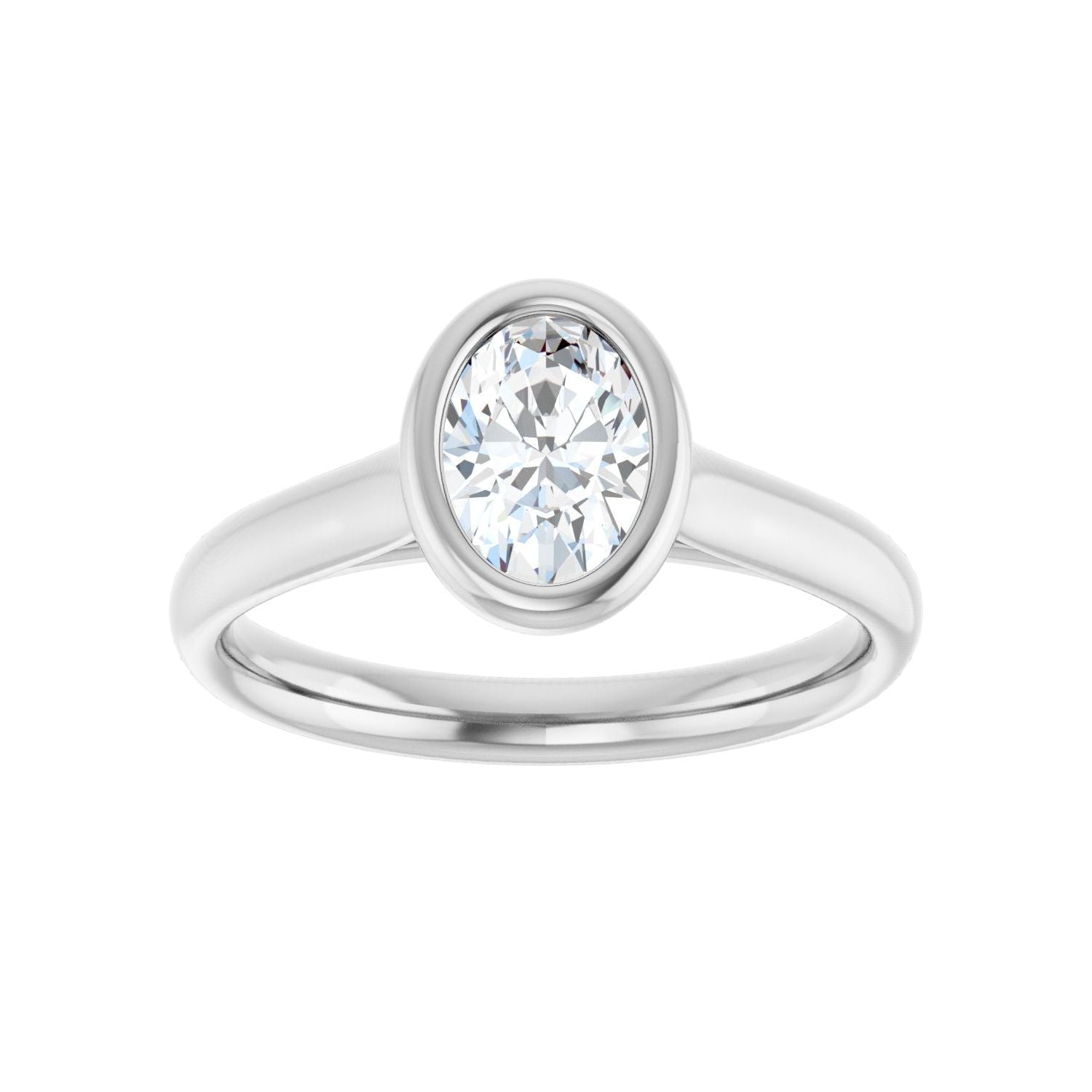 Oval Bezel-Set Solitaire Engagement Ring | Metal Type=14K White Gold | Center Stone Size=1 CT | Image 3