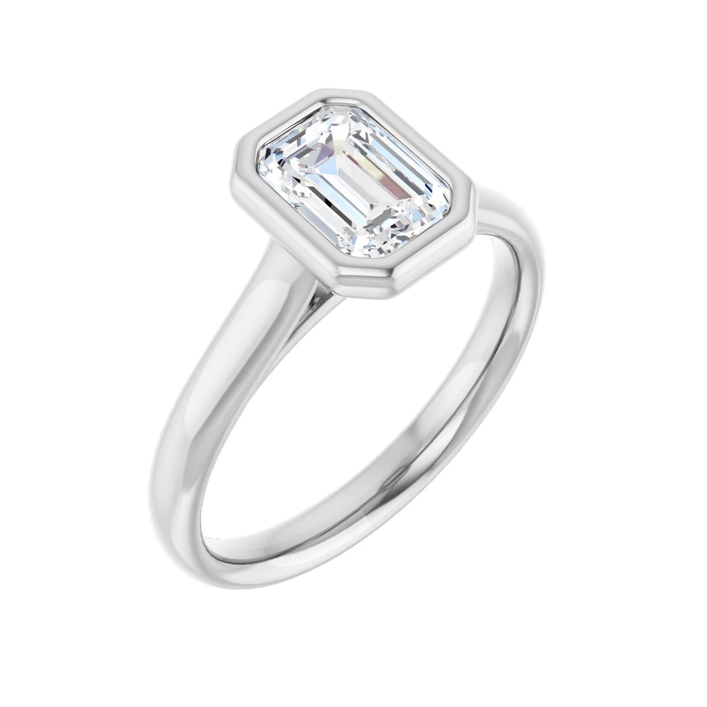 Emerald Bezel-Set Solitaire Engagement Ring | Metal Type=14K White Gold | Center Stone Size=1.5 CT | Image 1