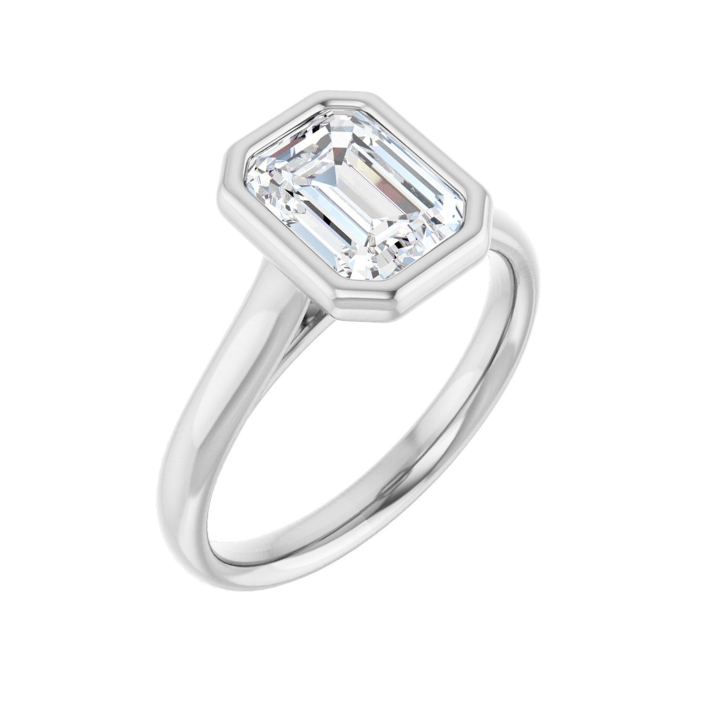 Emerald Bezel-Set Solitaire Engagement Ring | Metal Type=14K White Gold | Center Stone Size=2 CT | Image 1