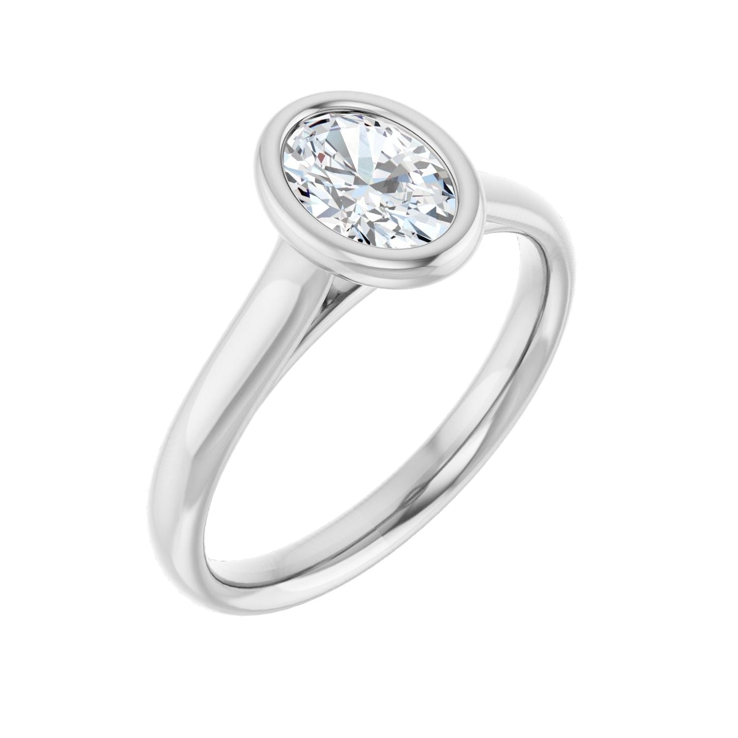 Oval Bezel-Set Solitaire Engagement Ring | Metal Type=14K White Gold | Center Stone Size=1 CT | Image 1