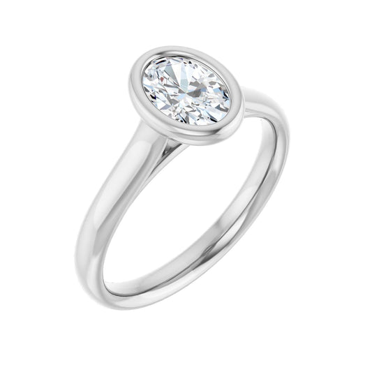 Oval Bezel-Set Solitaire Engagement Ring | Metal Type=14K White Gold | Center Stone Size=1 CT | Image 1