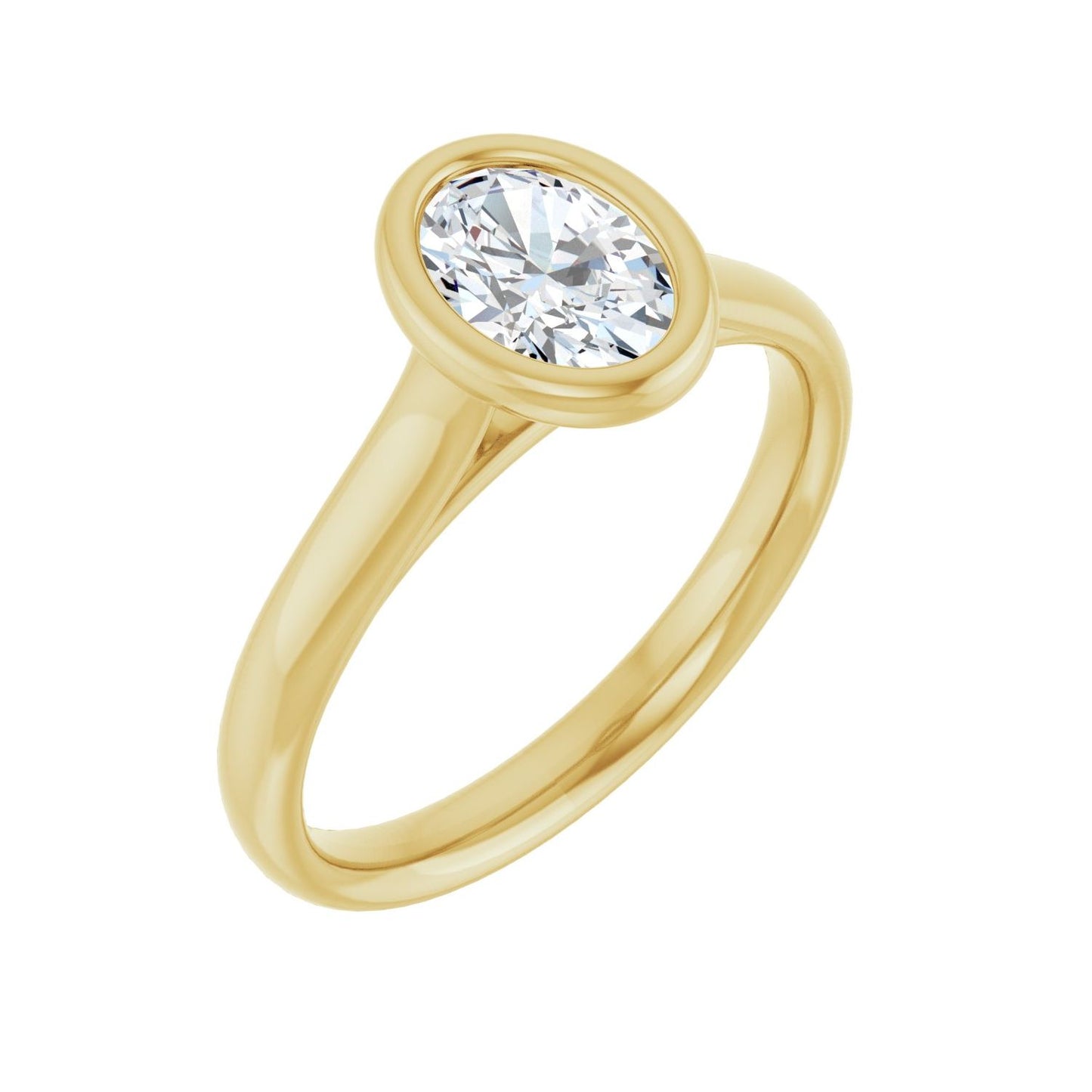 Oval Bezel-Set Solitaire Engagement Ring | Metal Type=14K Yellow Gold | Center Stone Size=1 CT | Image 1