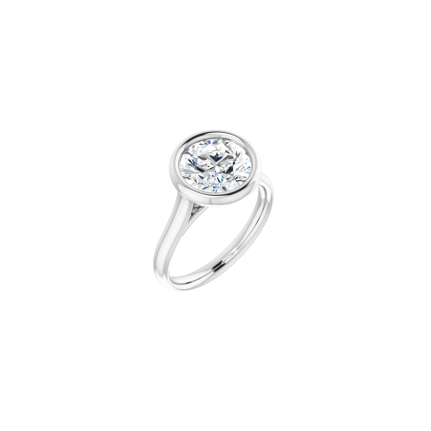 Round Bezel-Set Solitaire Engagement Ring | Metal Type=14K White Gold | Center Stone Size=2.5 CT | Image 1