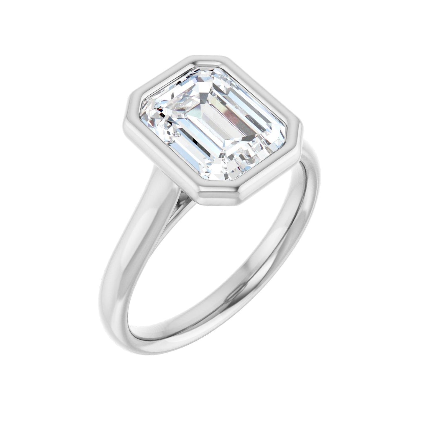 Emerald Bezel-Set Solitaire Engagement Ring | Metal Type=14K White Gold | Center Stone Size=2.5 CT | Image 1