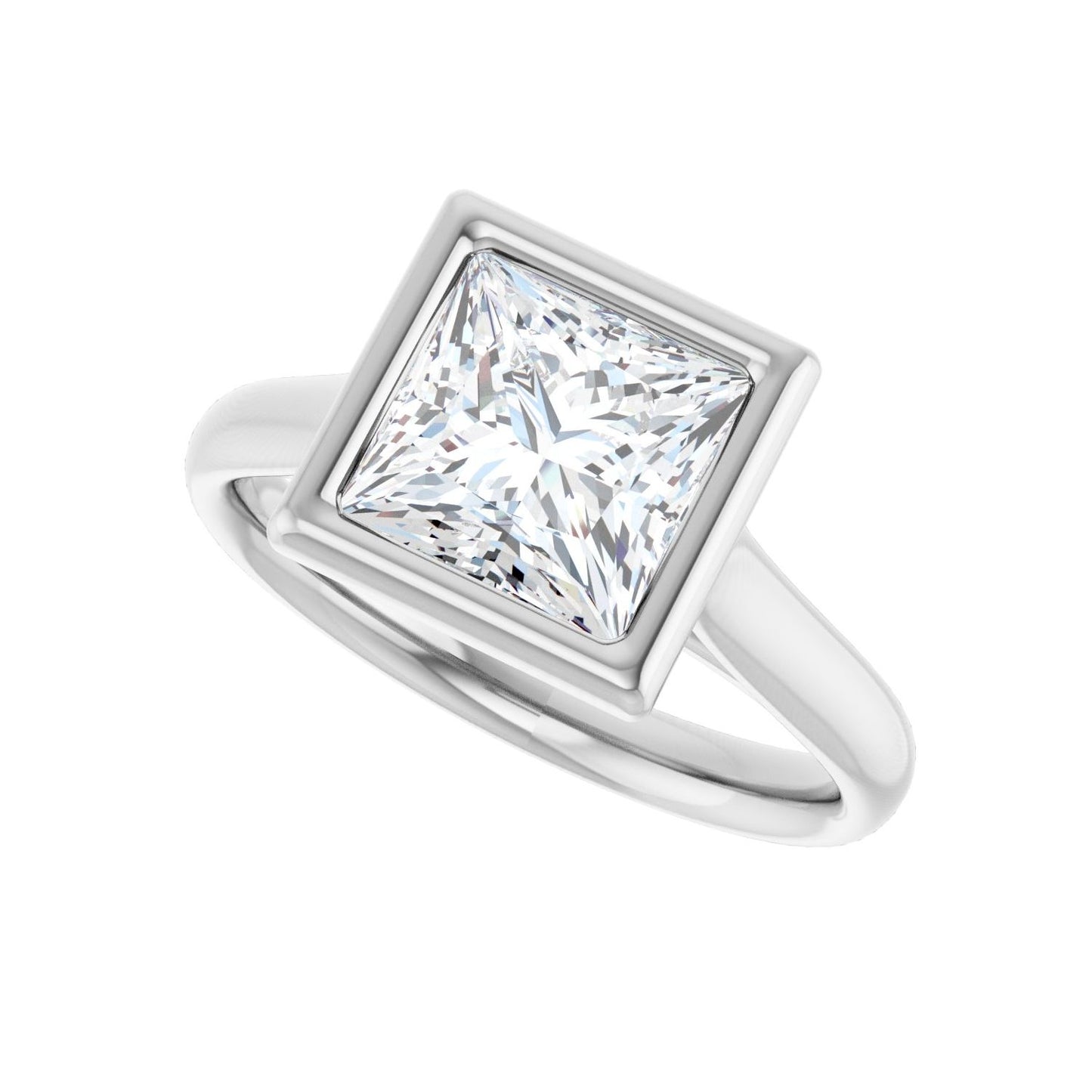 Square Bezel-Set Solitaire Engagement Ring | Metal Type=14K White Gold | Center Stone Size=2 CT | Image 5
