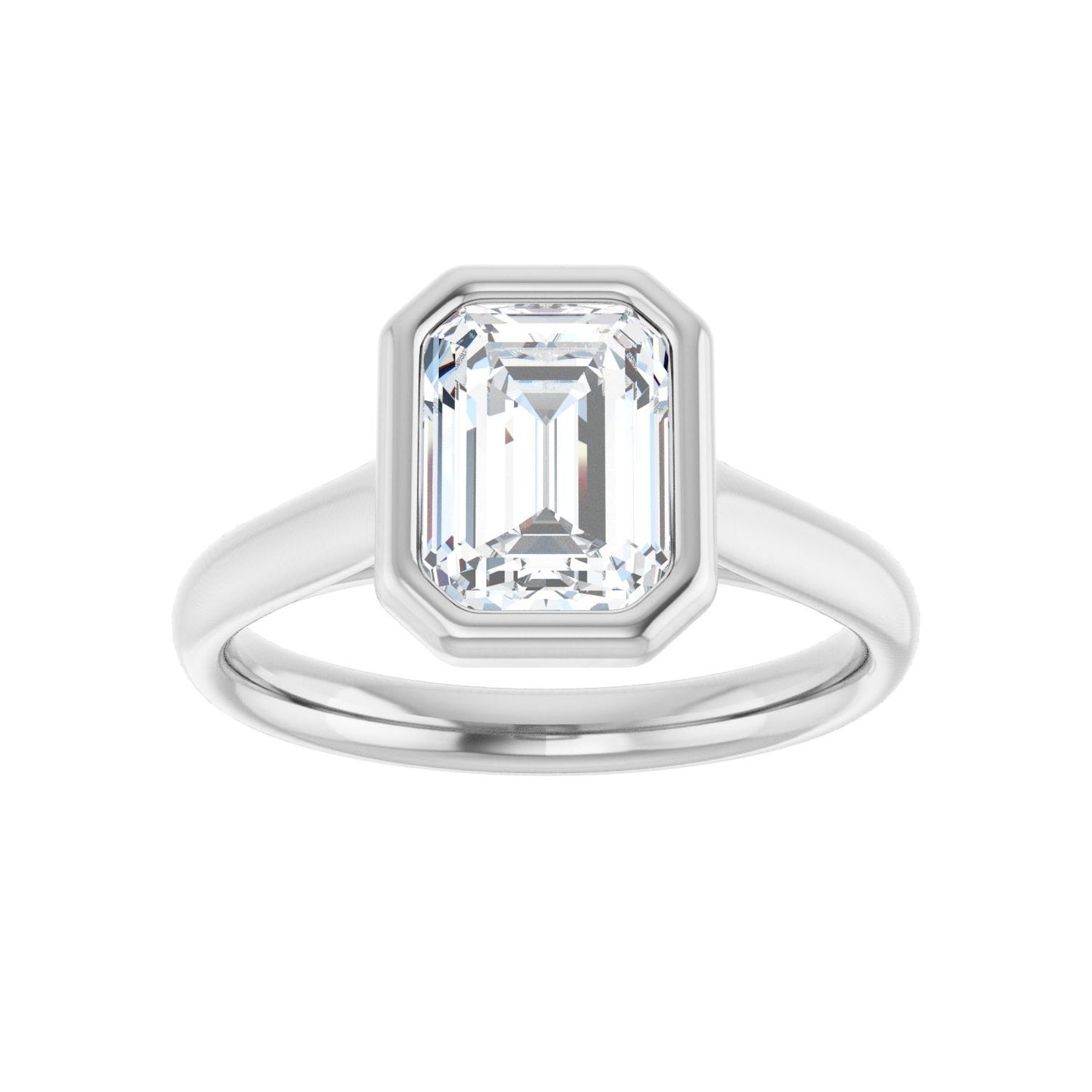 Emerald Bezel-Set Solitaire Engagement Ring | Metal Type=14K White Gold | Center Stone Size=2 CT | Image 3