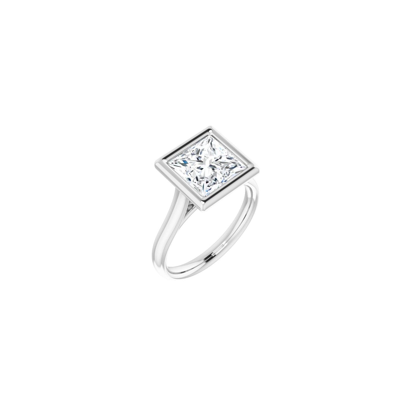 Square Bezel-Set Solitaire Engagement Ring | Metal Type=14K White Gold | Center Stone Size=3 CT | Image 1