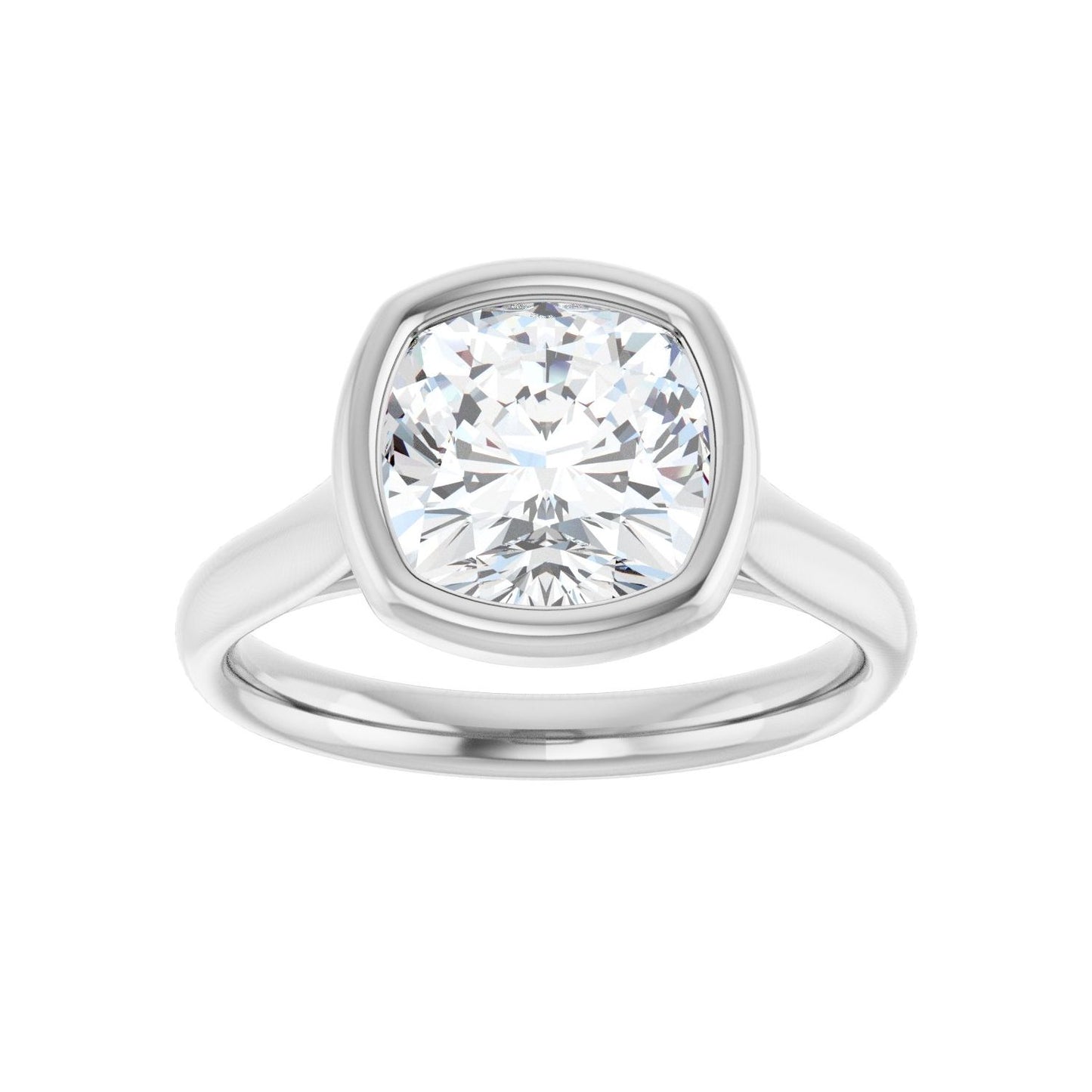Cushion Bezel-Set Solitaire Engagement Ring | Metal Type=14K White Gold | Center Stone Size=3 CT | Image 3
