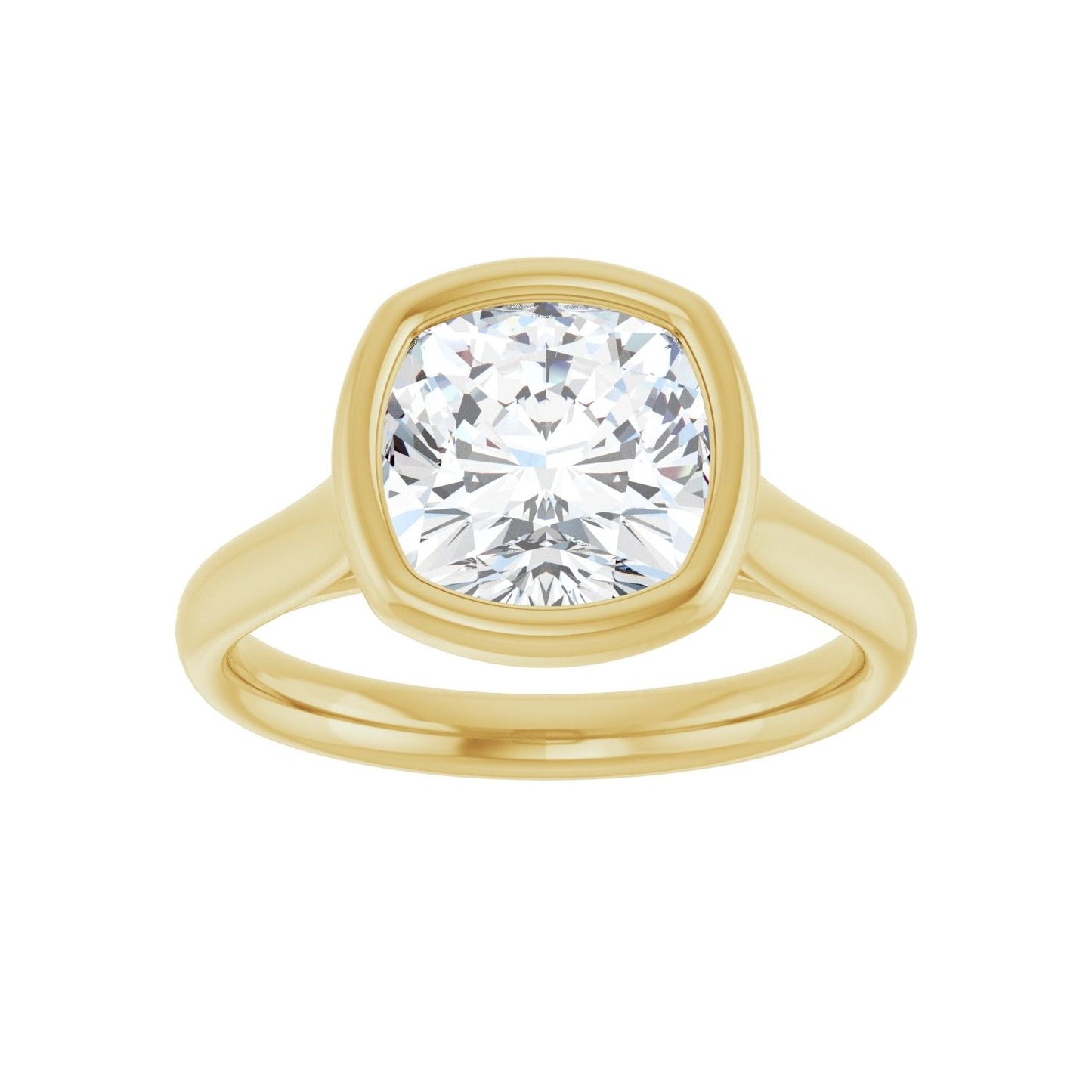 Cushion Bezel-Set Solitaire Engagement Ring | Metal Type=14K Yellow Gold | Center Stone Size=3 CT | Image 3