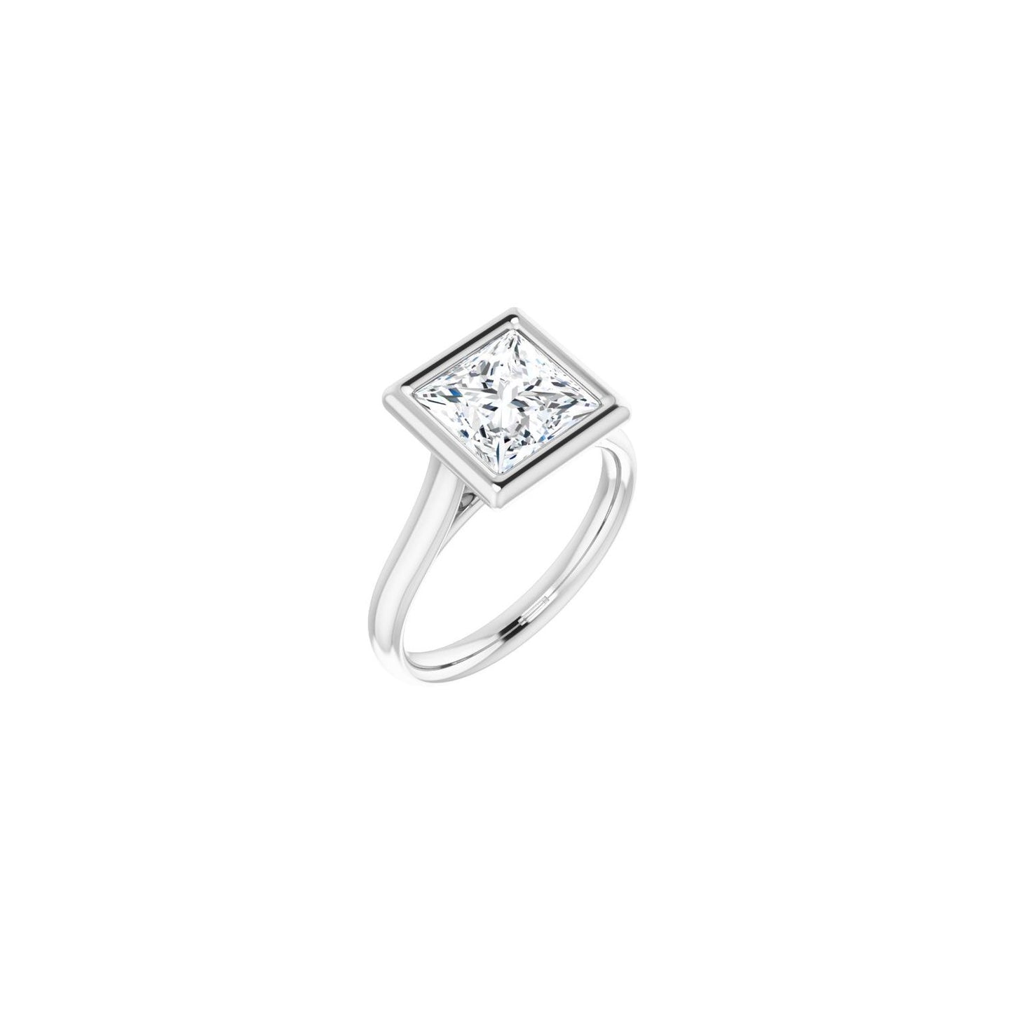 Square Bezel-Set Solitaire Engagement Ring | Metal Type=14K White Gold | Center Stone Size=2.5 CT | Image 1