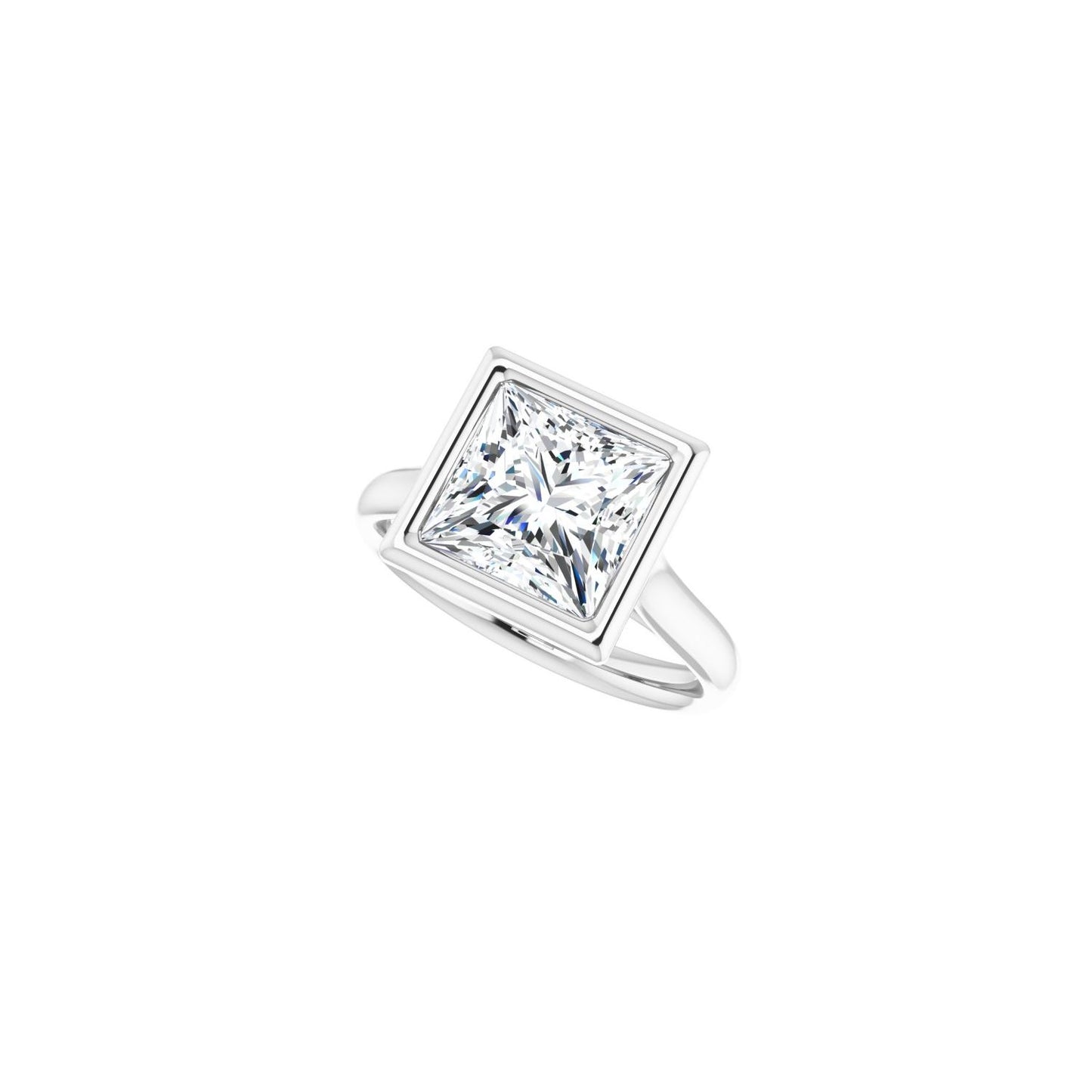Square Bezel-Set Solitaire Engagement Ring | Metal Type=14K White Gold | Center Stone Size=3 CT | Image 5