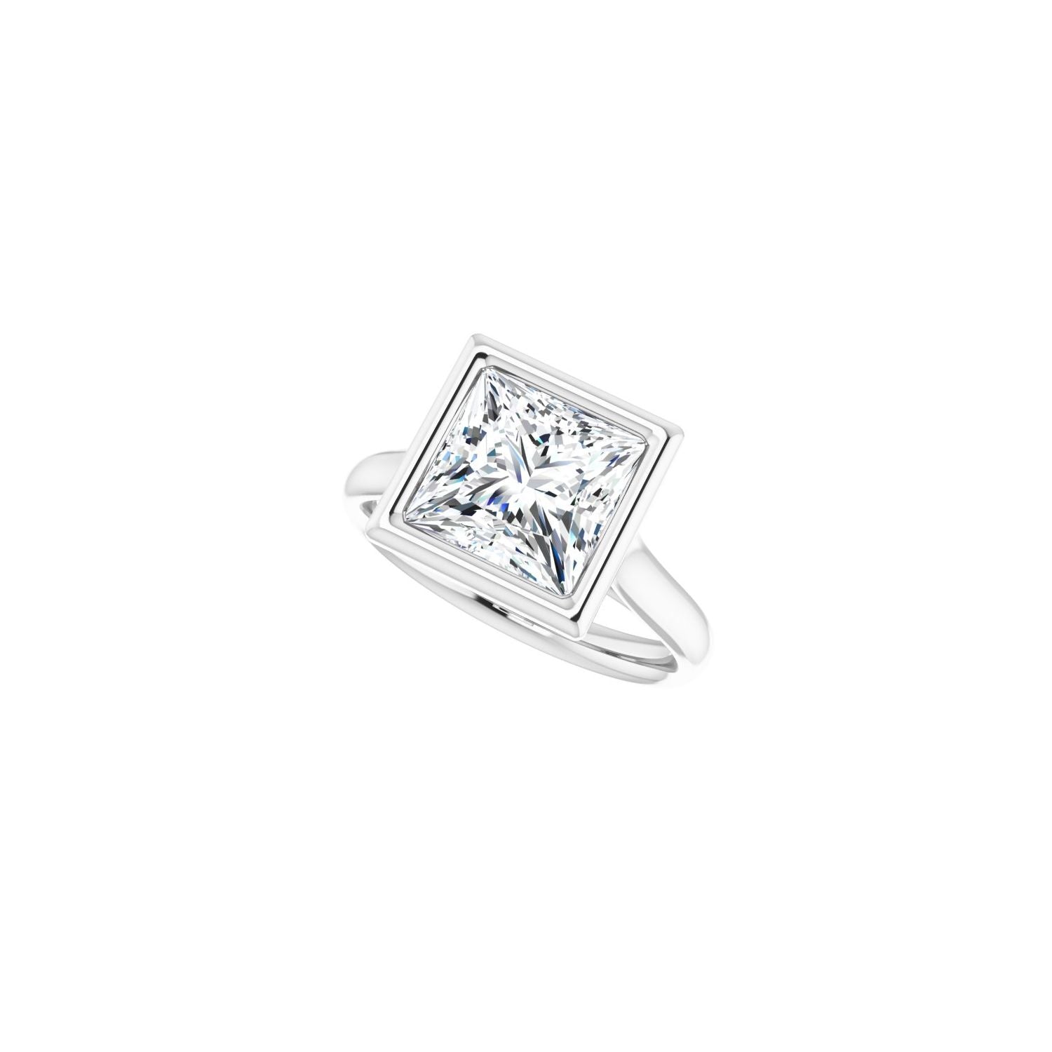 Square Bezel-Set Solitaire Engagement Ring | Metal Type=14K White Gold | Center Stone Size=3 CT | Image 5
