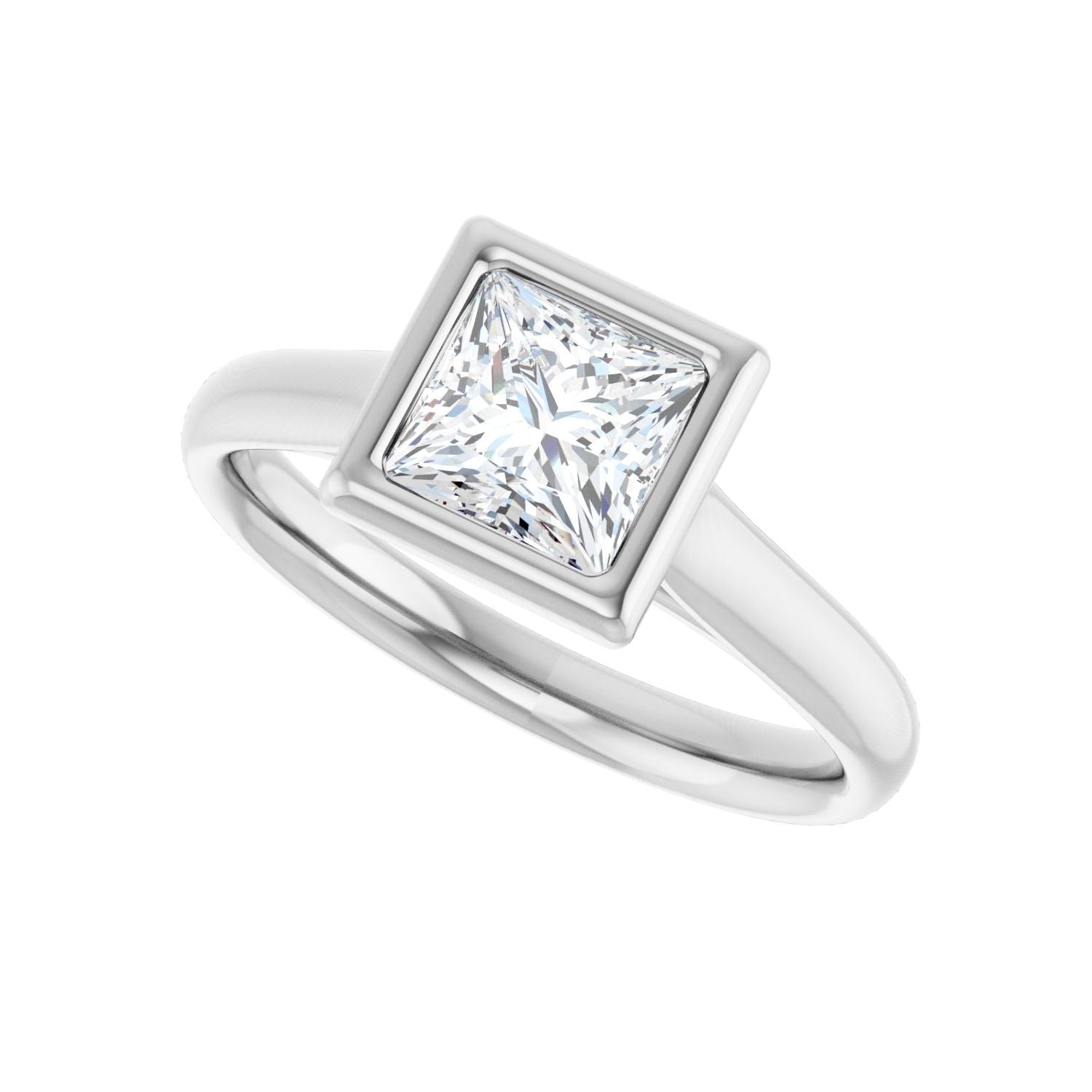 Square Bezel-Set Solitaire Engagement Ring | Metal Type=14K White Gold | Center Stone Size=1 CT | Image 5
