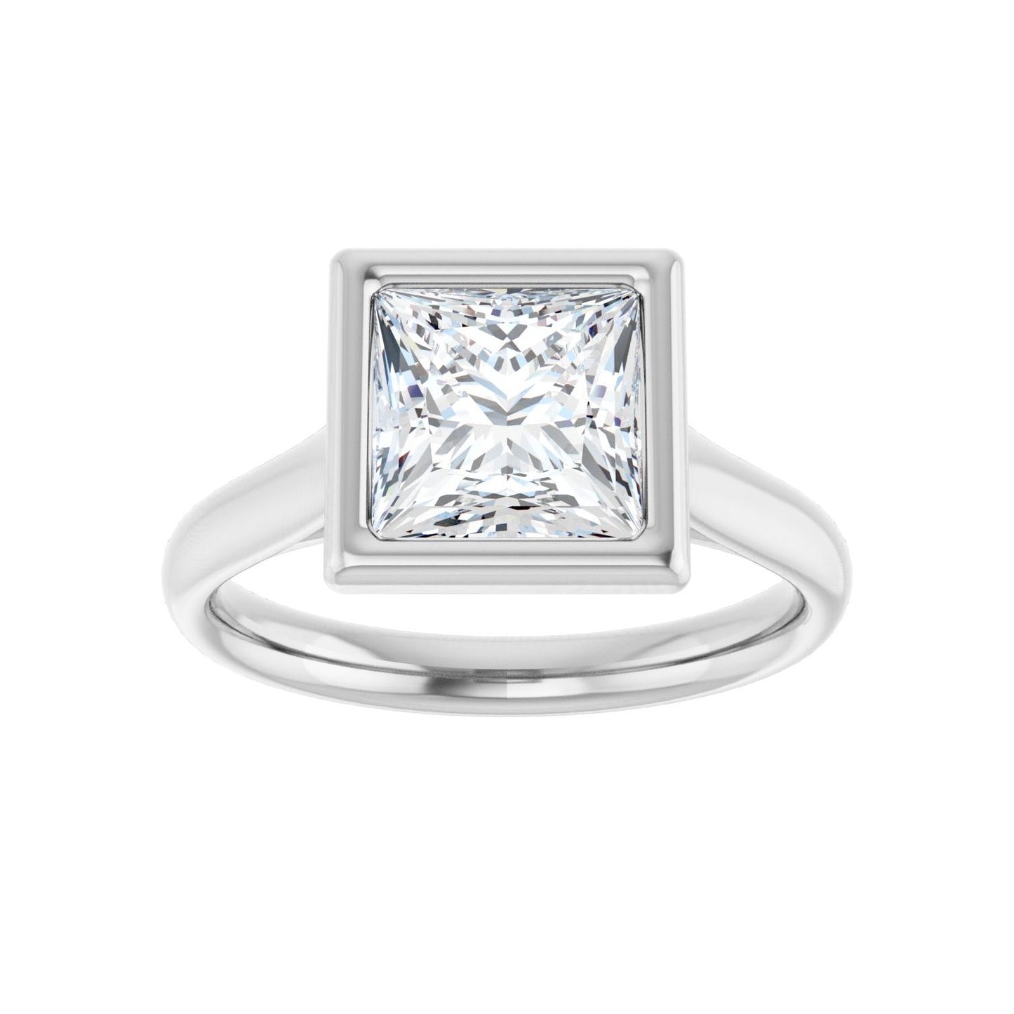 Square Bezel-Set Solitaire Engagement Ring | Metal Type=14K White Gold | Center Stone Size=2 CT | Image 3