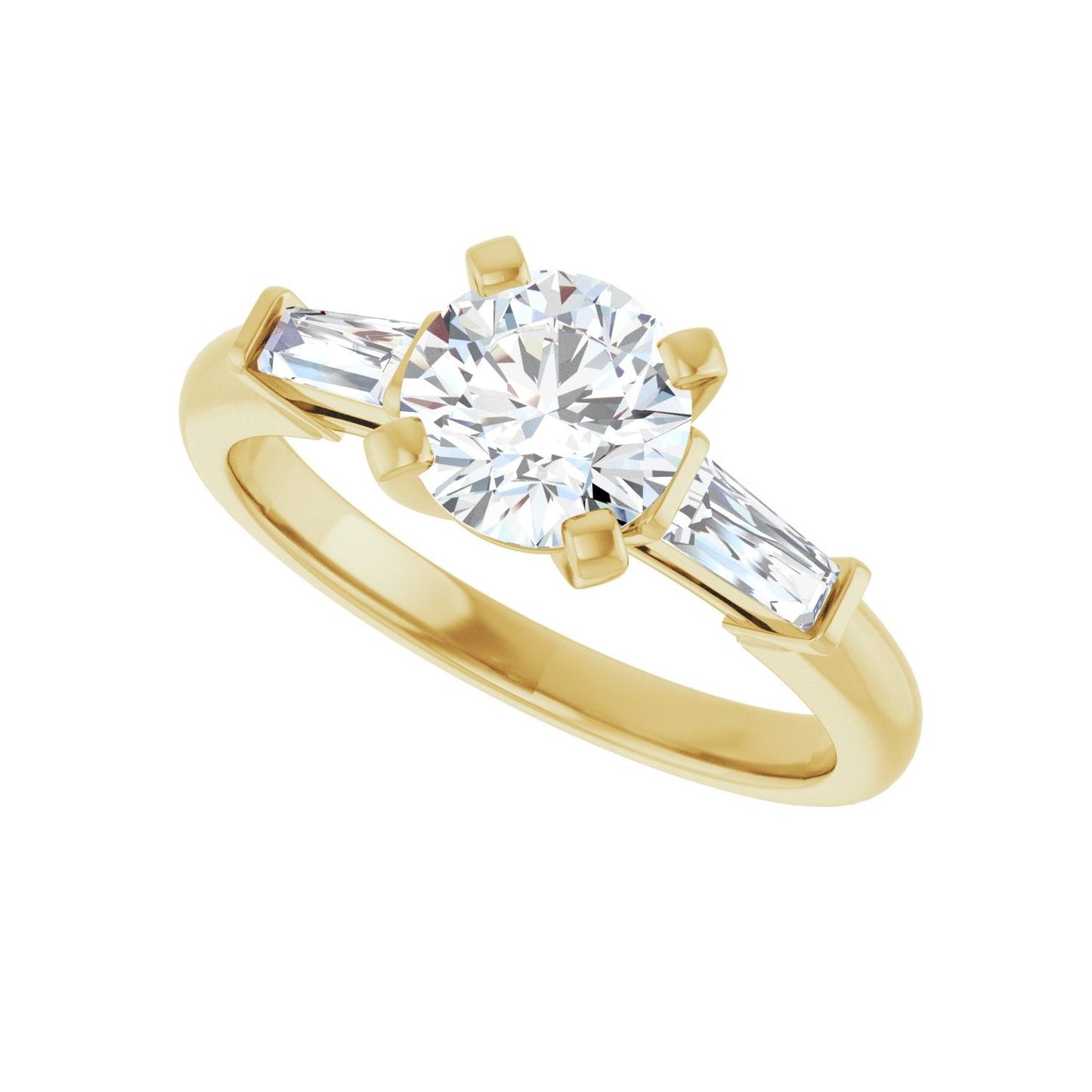 Round Three-Stone Engagement Ring | Metal Type=14K Yellow Gold | Center Stone Size=1 CT | Image 5