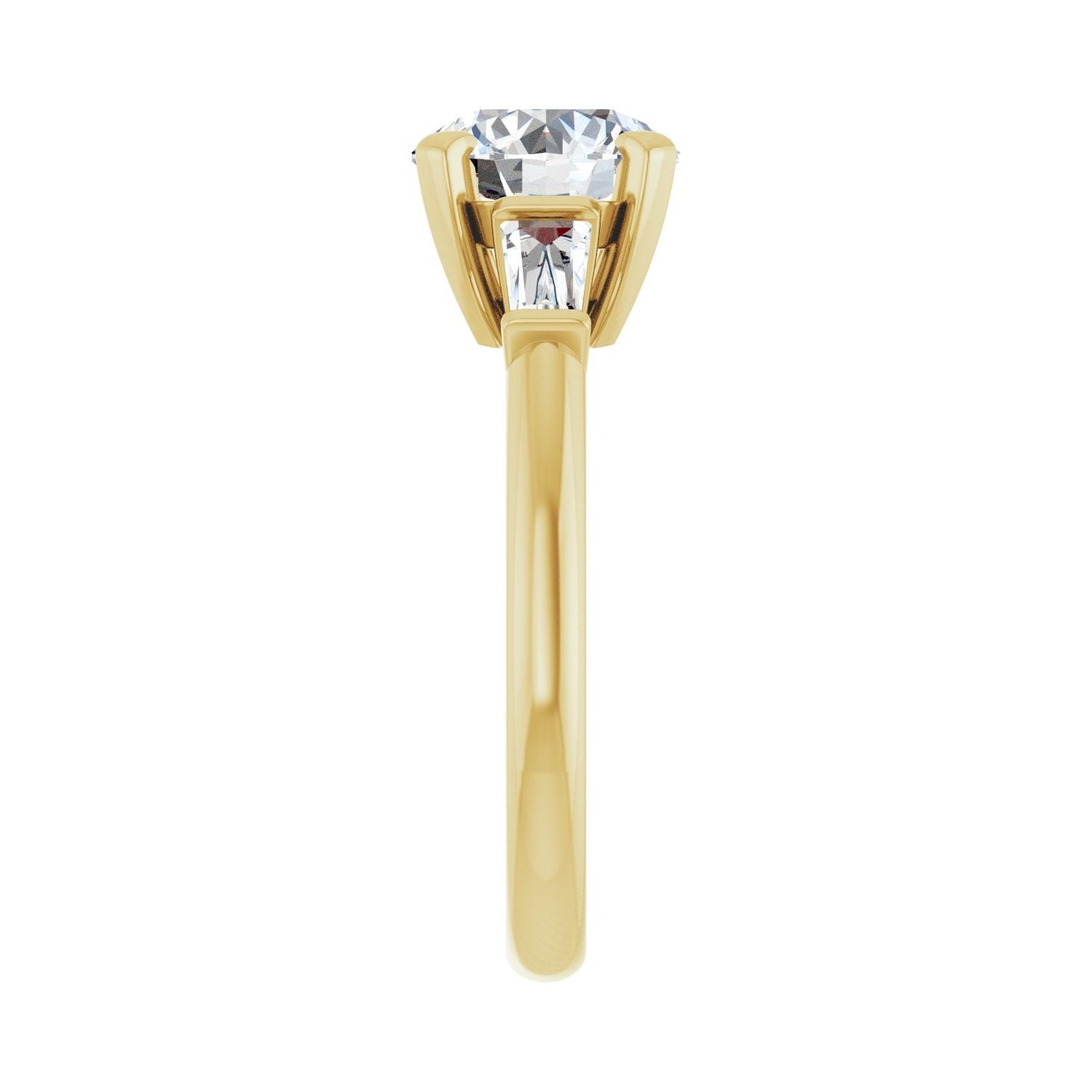 Round Three-Stone Engagement Ring | Metal Type=14K Yellow Gold | Center Stone Size=2 CT | Image 4