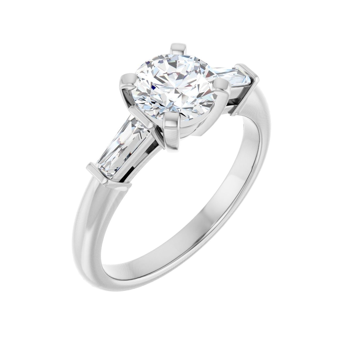 Round Three-Stone Engagement Ring | Metal Type=14K White Gold | Center Stone Size=1 CT | Image 1