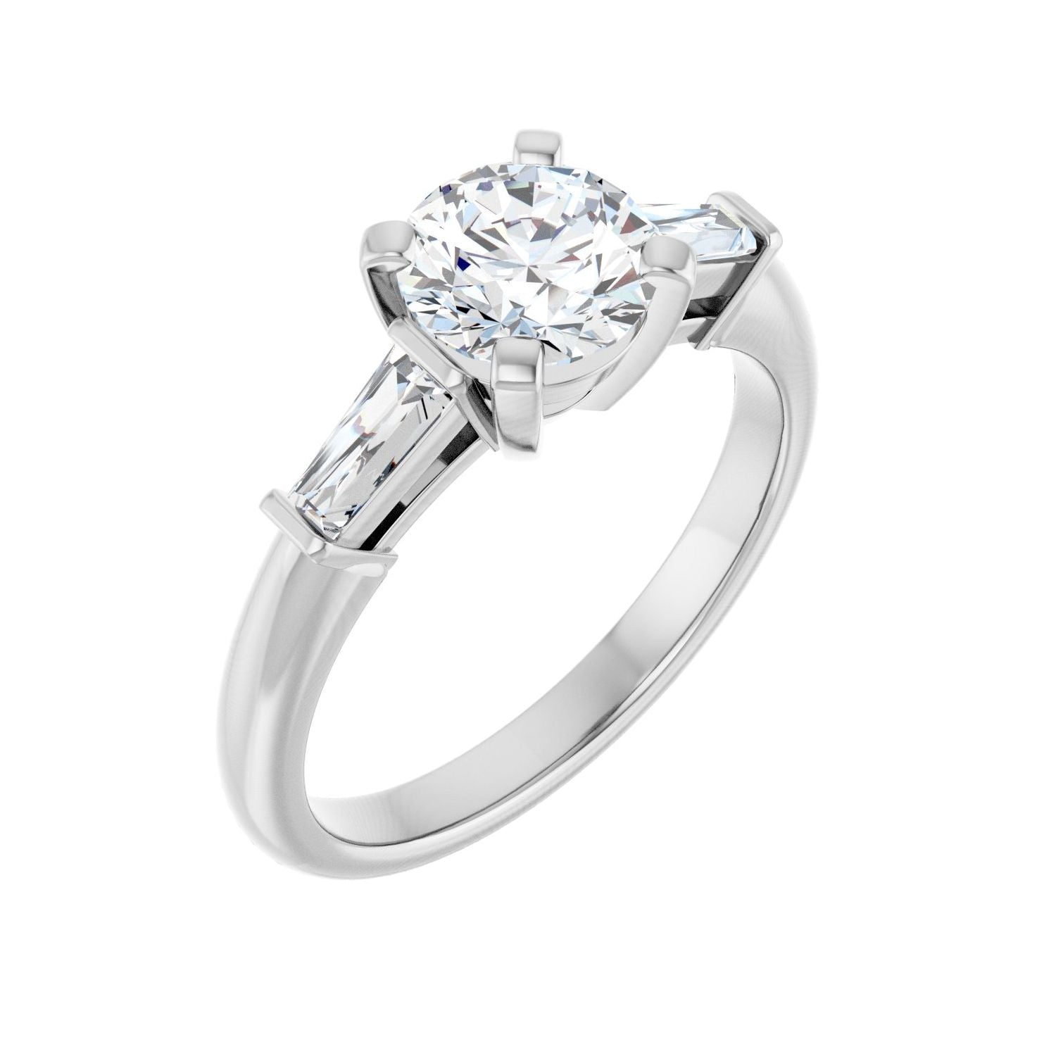 Round Three-Stone Engagement Ring | Metal Type=14K White Gold | Center Stone Size=1 CT | Image 1