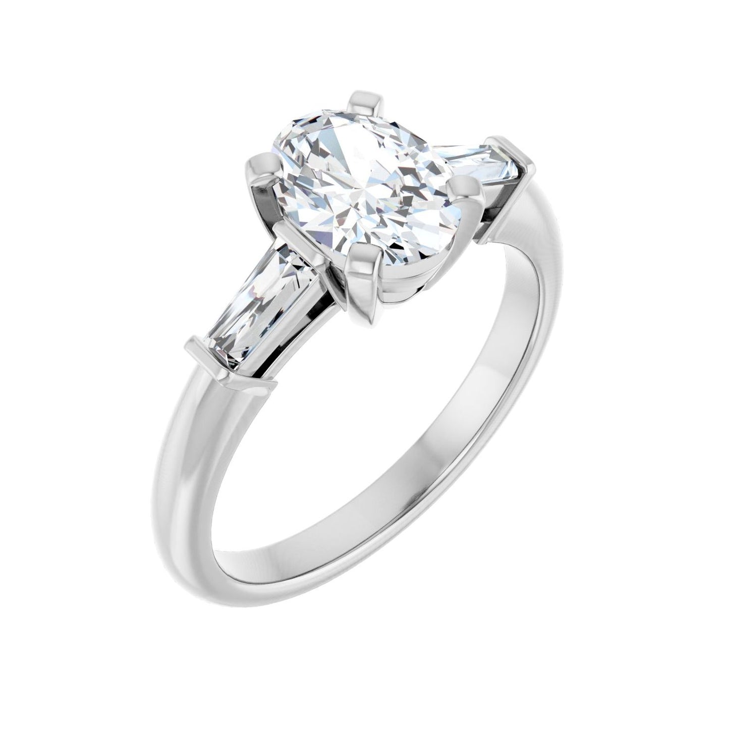Oval Three-Stone Engagement Ring | Metal Type=14K White Gold | Center Stone Size=1.5 CT | Image 1