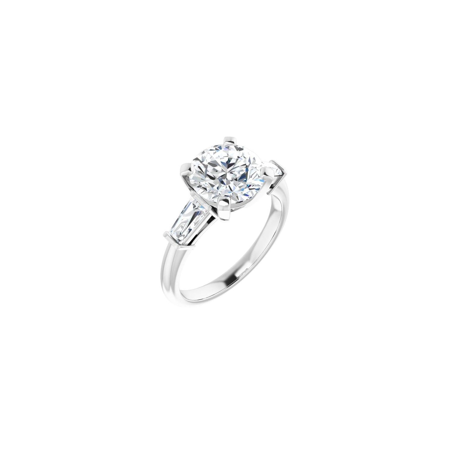 Round Three-Stone Engagement Ring | Metal Type=14K White Gold | Center Stone Size=2.5 CT | Image 1