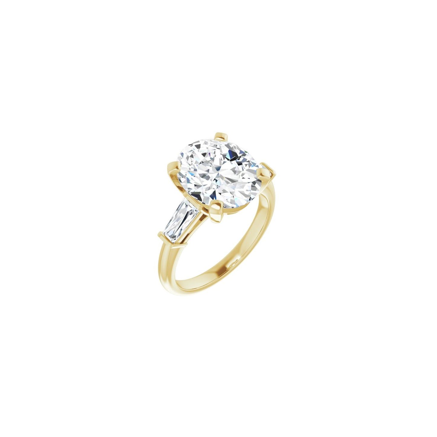 Oval Three-Stone Engagement Ring | Metal Type=14K Yellow Gold | Center Stone Size=3 CT | Image 1