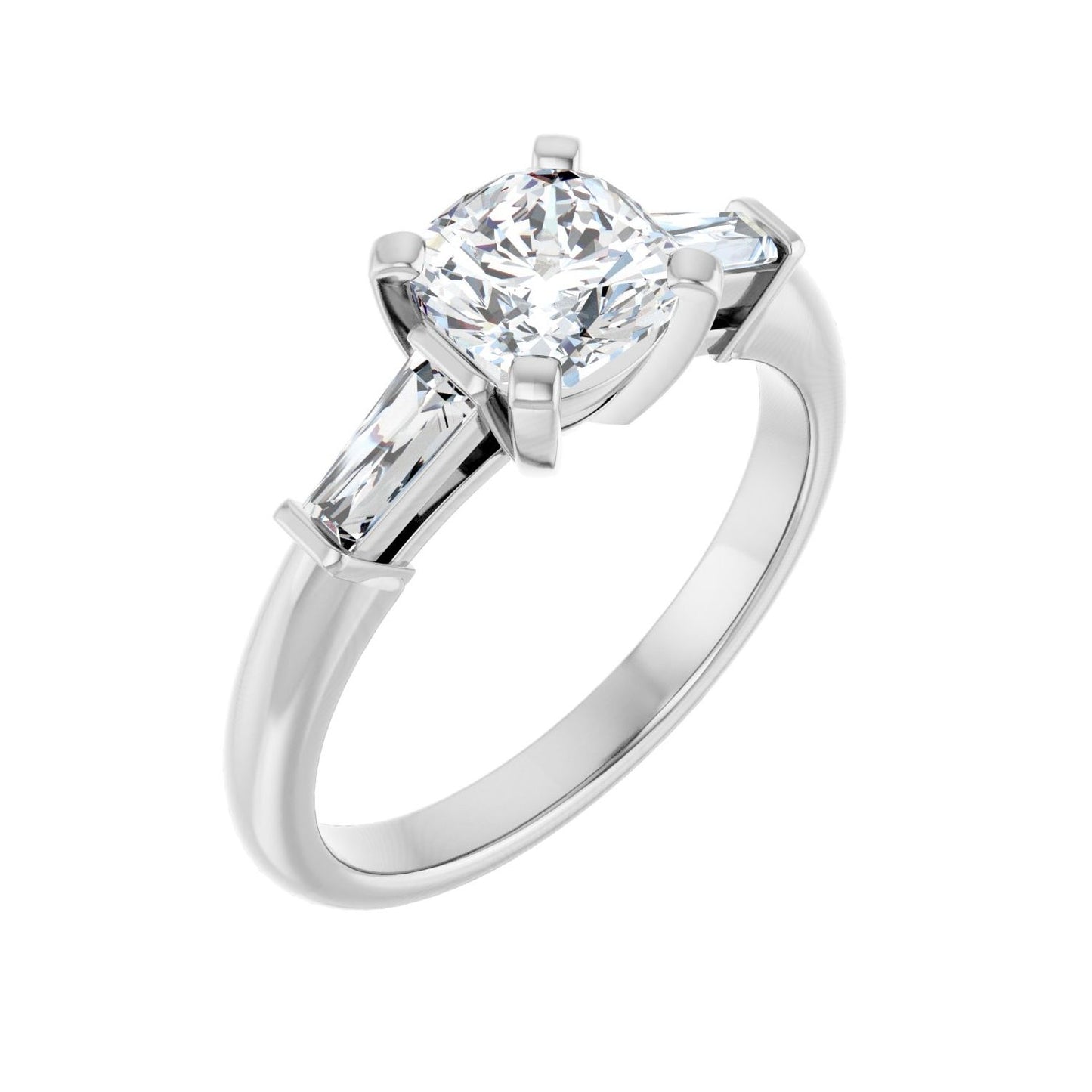 Cushion Three-Stone Engagement Ring | Metal Type=14K White Gold | Center Stone Size=1 CT | Image 1