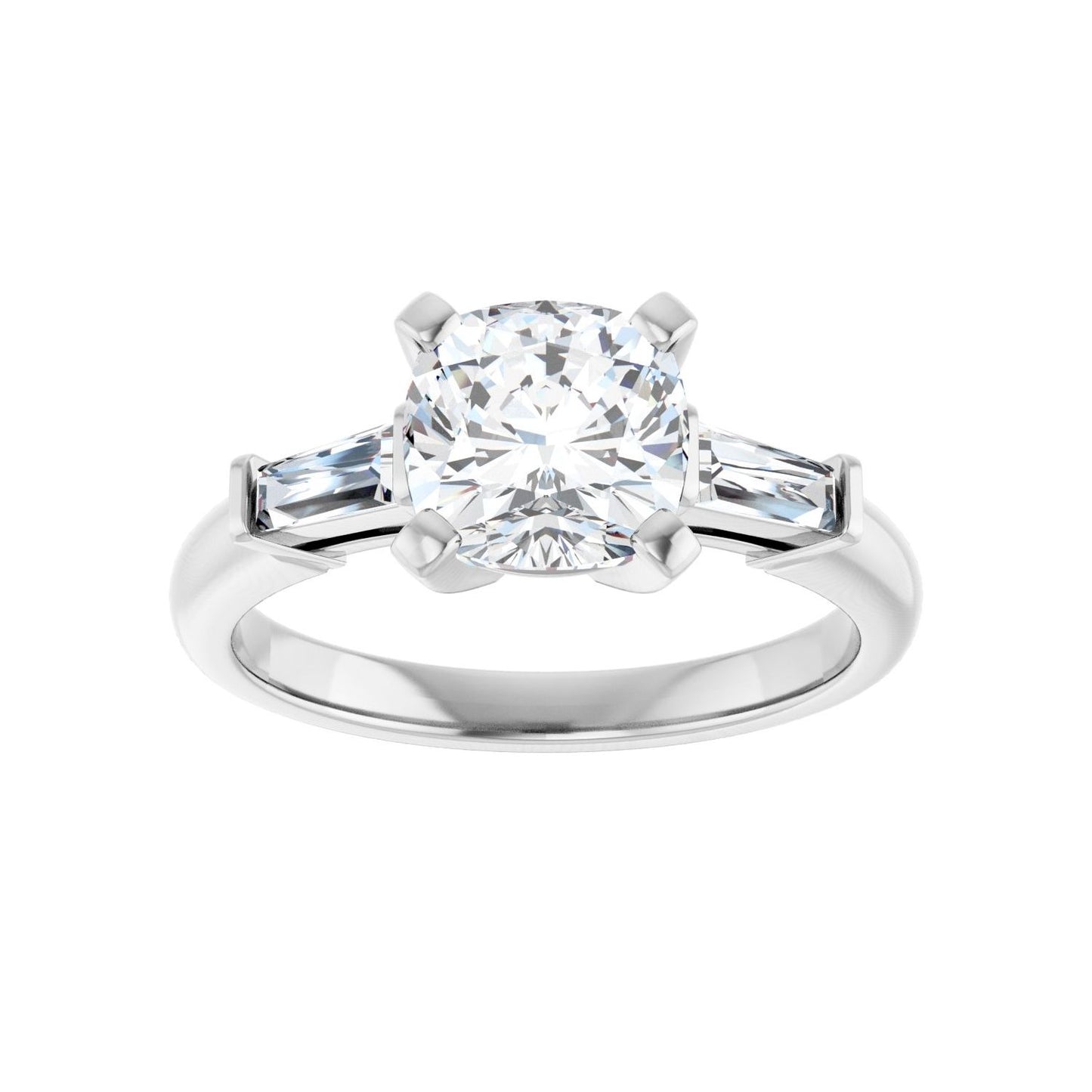 Cushion Three-Stone Engagement Ring | Metal Type=14K White Gold | Center Stone Size=2 CT | Image 3
