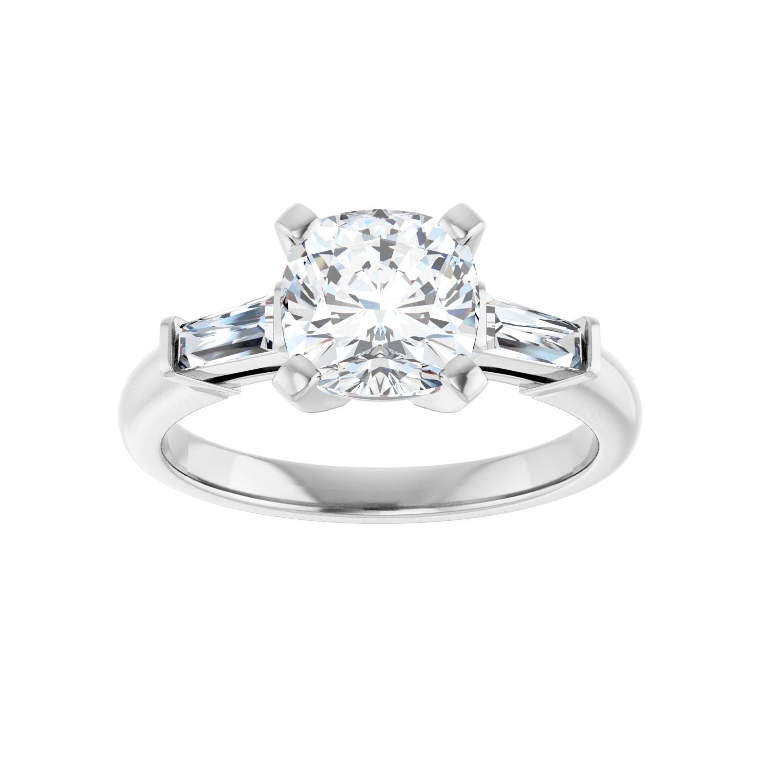 Cushion Three-Stone Engagement Ring | Metal Type=14K White Gold | Center Stone Size=2 CT | Image 3