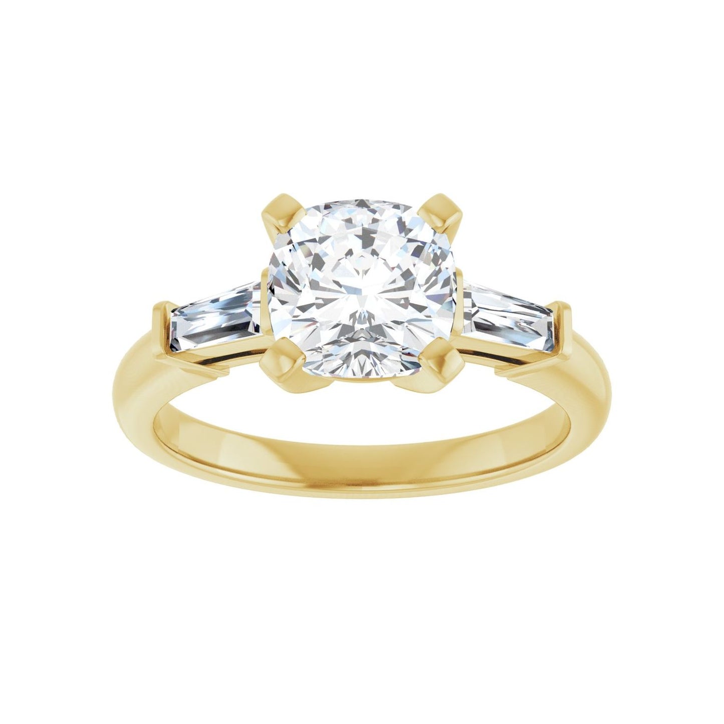 Cushion Three-Stone Engagement Ring | Metal Type=14K Yellow Gold | Center Stone Size=2 CT | Image 3