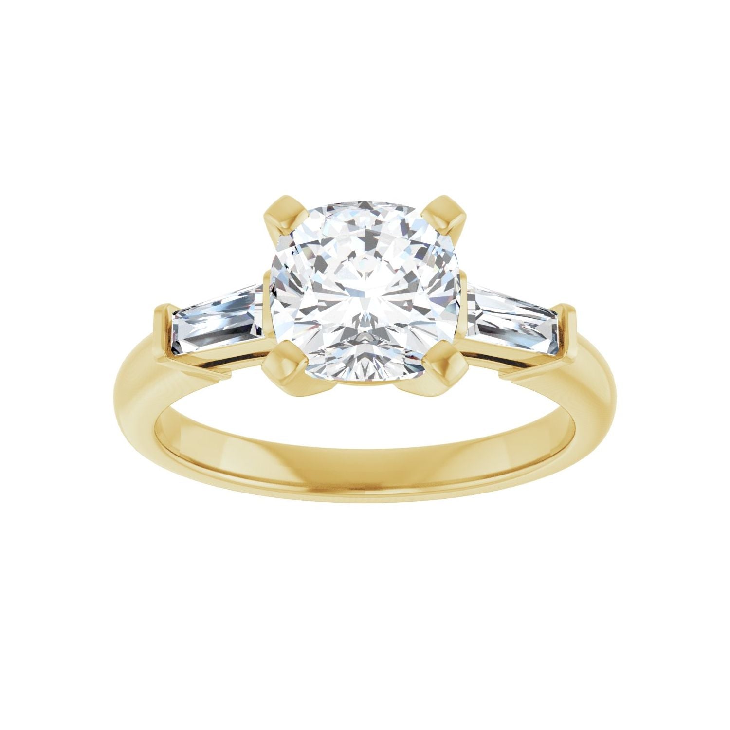 Cushion Three-Stone Engagement Ring | Metal Type=14K Yellow Gold | Center Stone Size=2 CT | Image 3