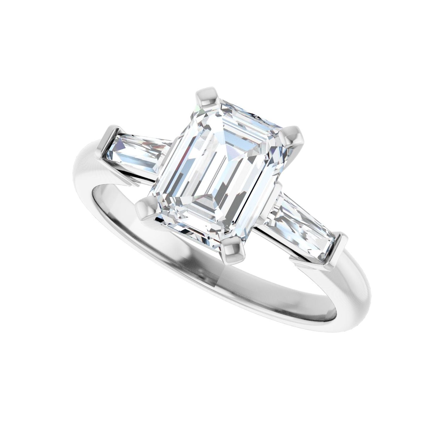 Emerald Three-Stone Engagement Ring | Metal Type=14K White Gold | Center Stone Size=2 CT | Image 5