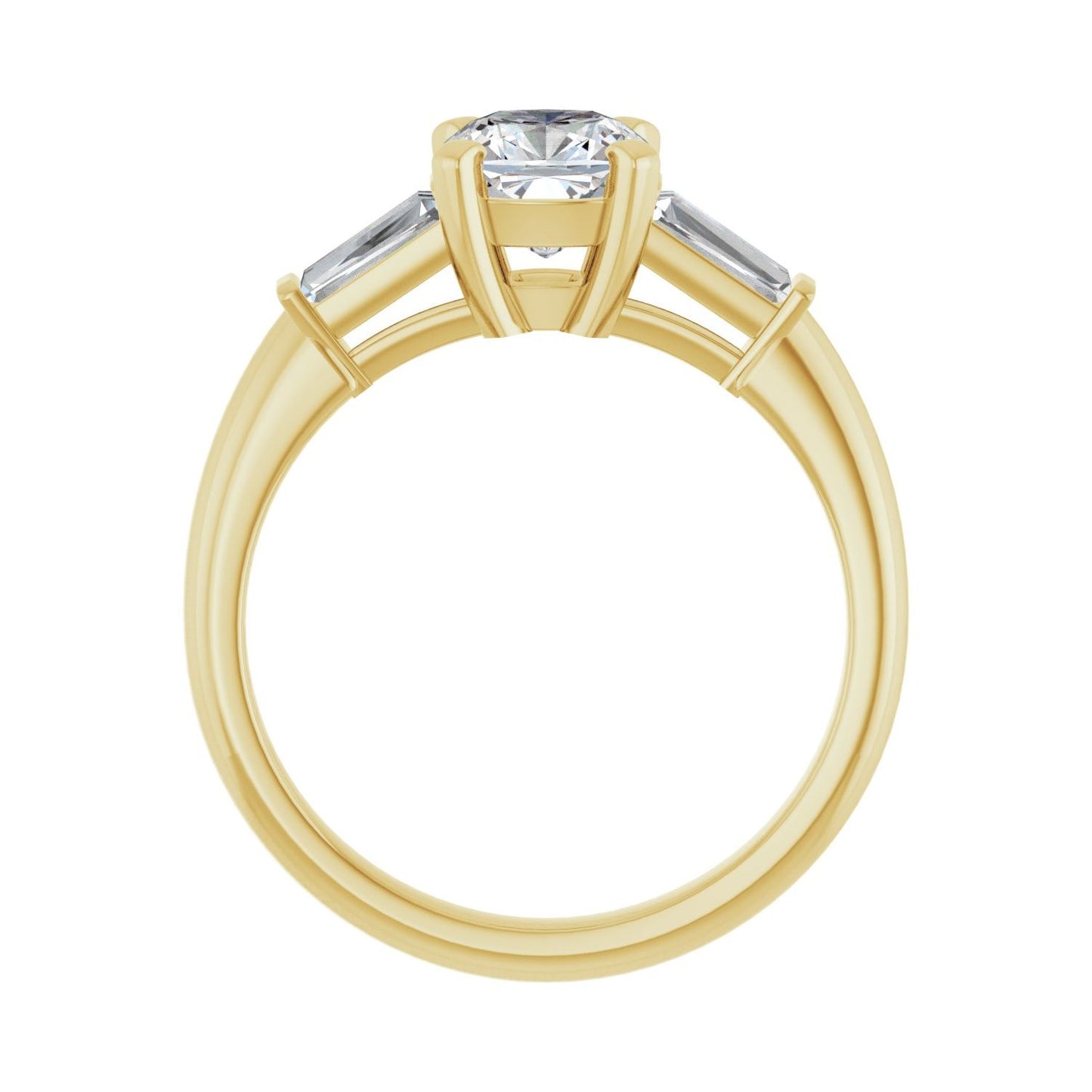 Cushion Three-Stone Engagement Ring | Metal Type=14K Yellow Gold | Center Stone Size=1 CT | Image 2