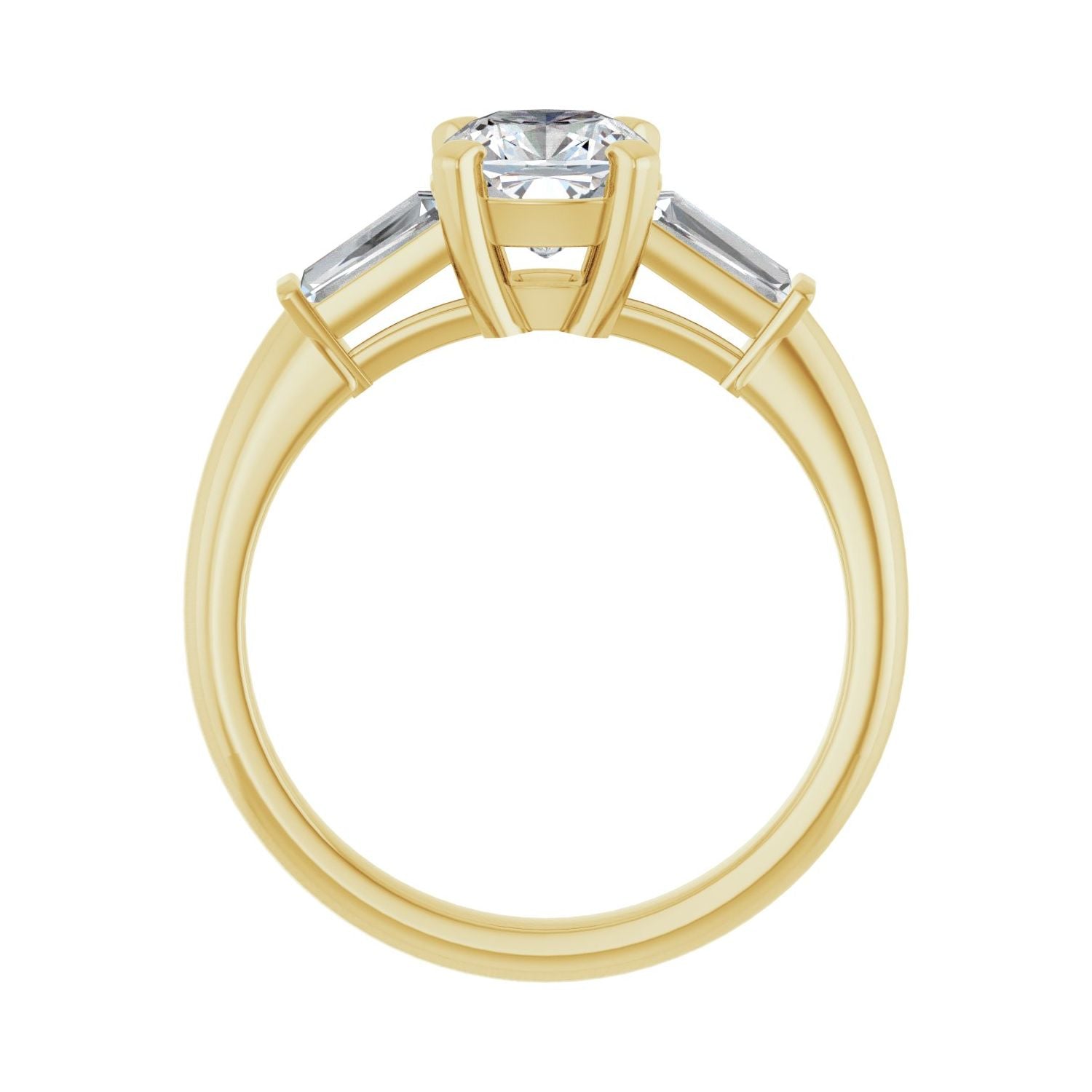 Cushion Three-Stone Engagement Ring | Metal Type=14K Yellow Gold | Center Stone Size=1 CT | Image 2