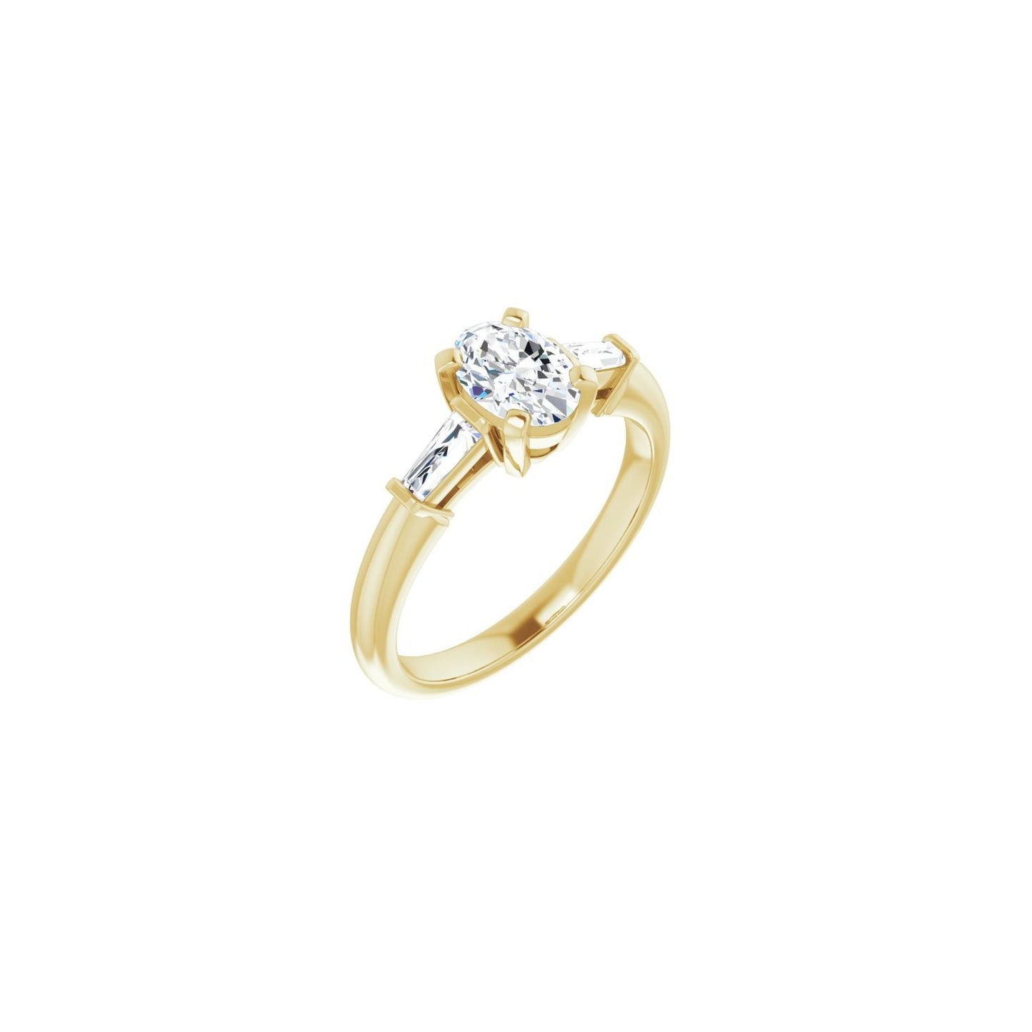 Oval Three-Stone Engagement Ring | Metal Type=14K Yellow Gold | Center Stone Size=1 CT | Image 1