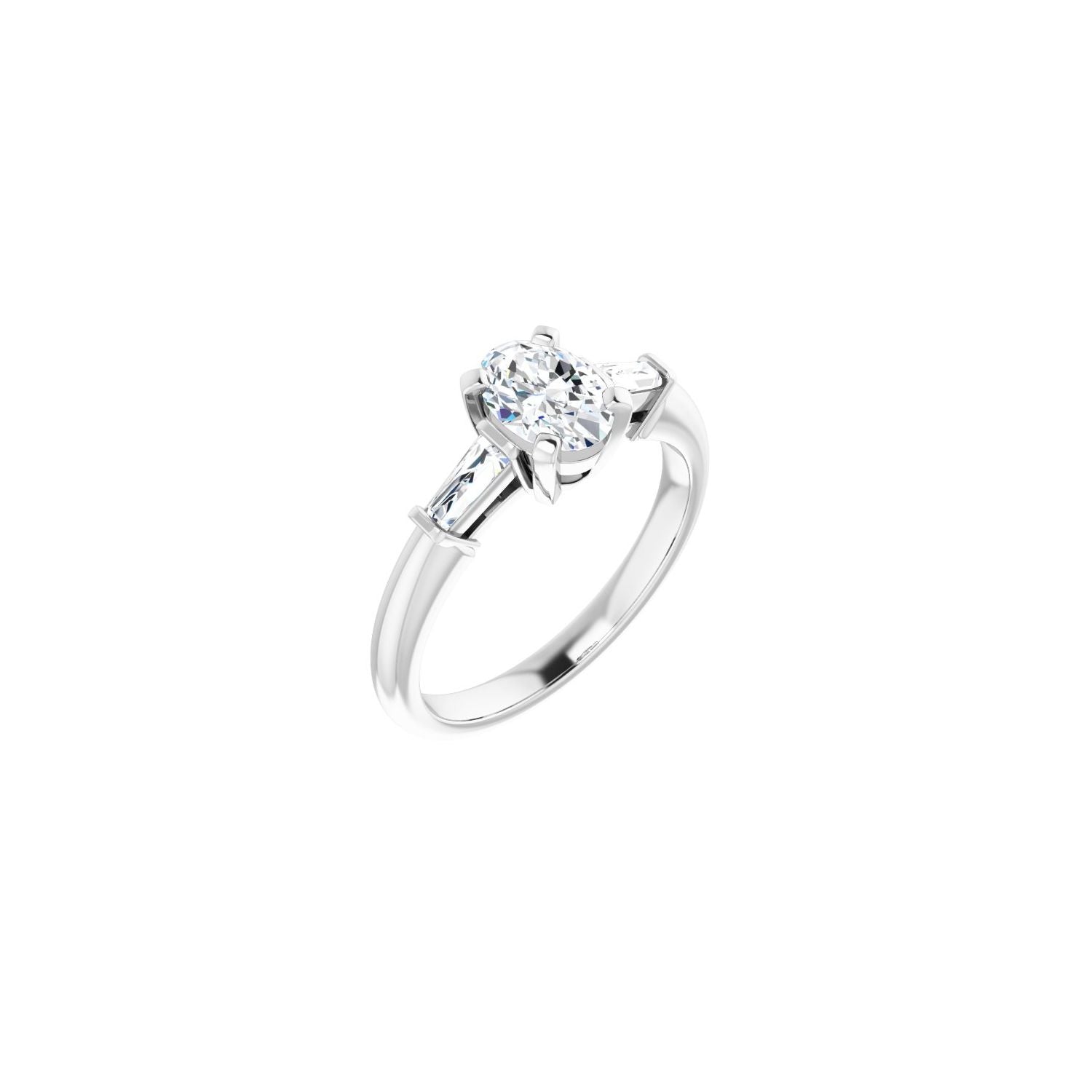 Oval Three-Stone Engagement Ring | Metal Type=14K White Gold | Center Stone Size=1 CT | Image 1