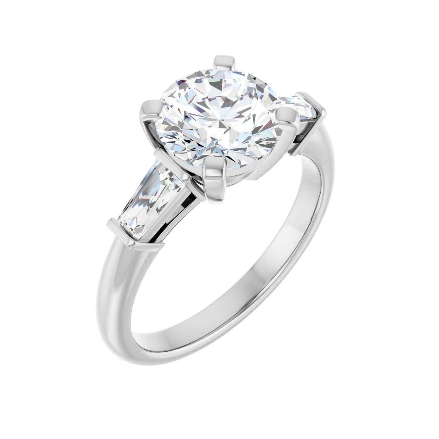 Round Three-Stone Engagement Ring | Metal Type=14K White Gold | Center Stone Size=2 CT | Image 1
