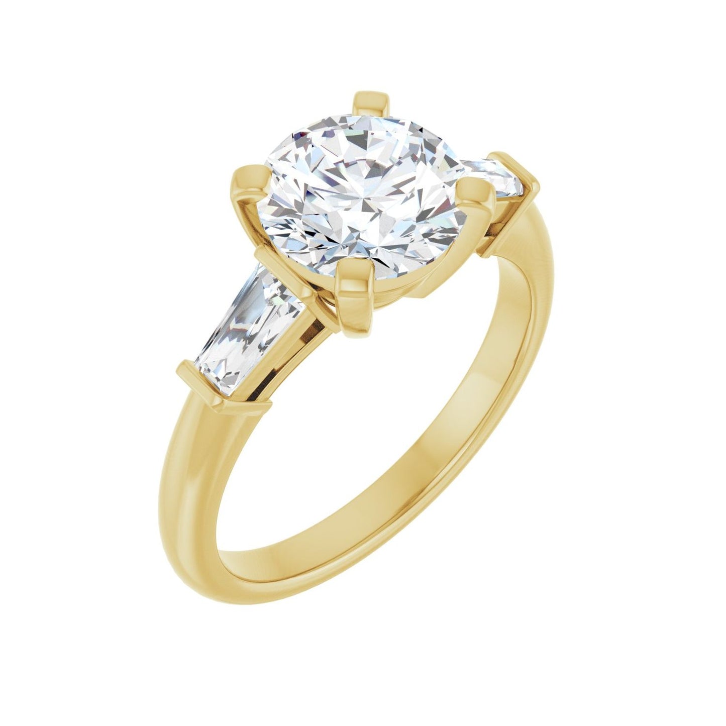 Round Three-Stone Engagement Ring | Metal Type=14K Yellow Gold | Center Stone Size=2 CT | Image 1