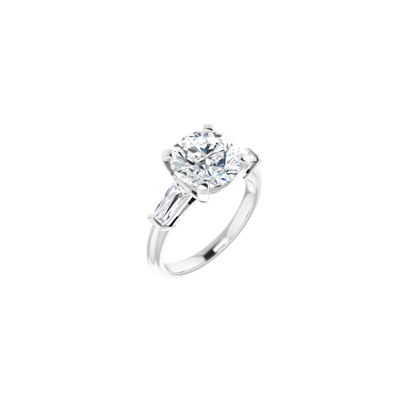 Round Three-Stone Engagement Ring | Metal Type=14K White Gold | Center Stone Size=3 CT | Image 1