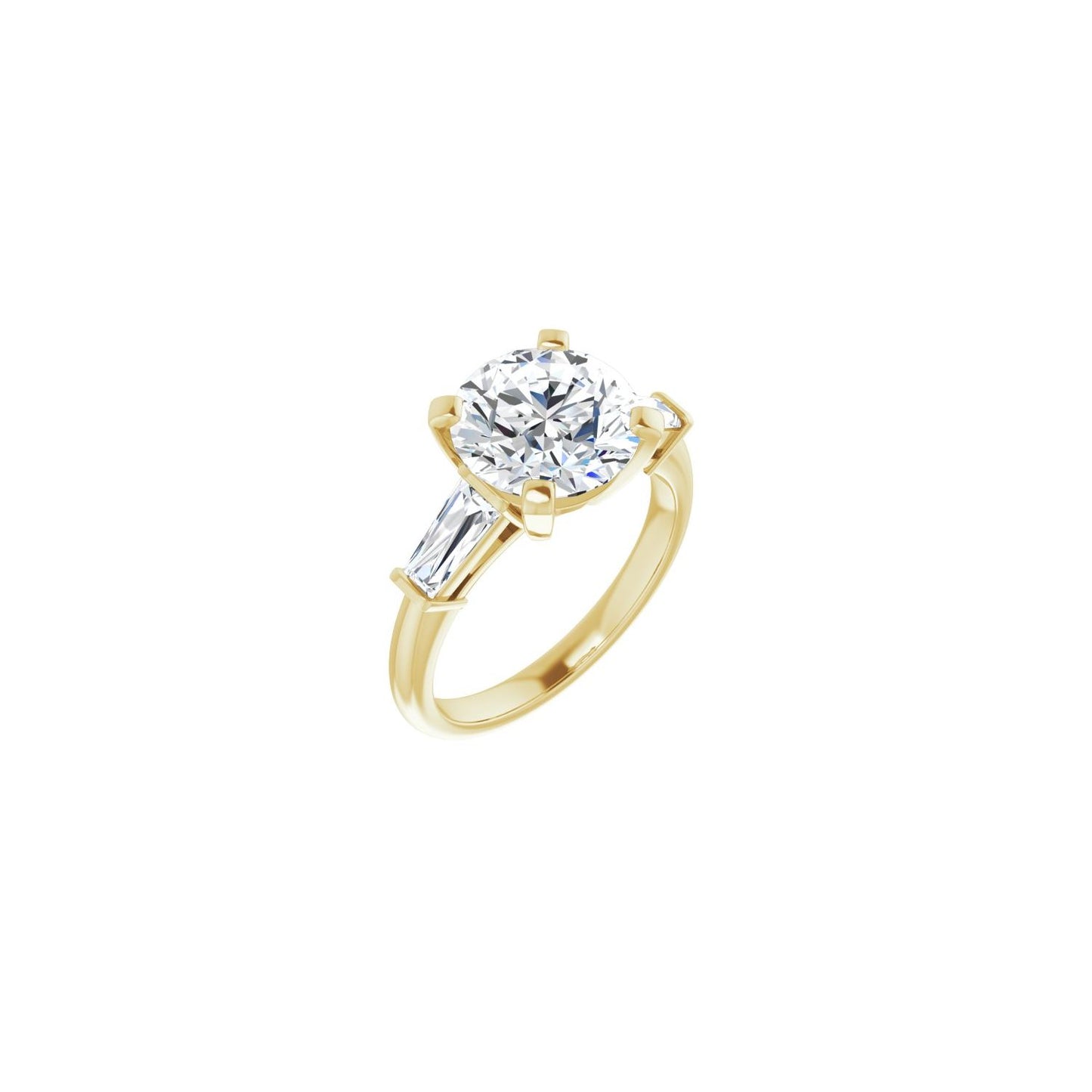 Round Three-Stone Engagement Ring | Metal Type=14K Yellow Gold | Center Stone Size=3 CT | Image 1