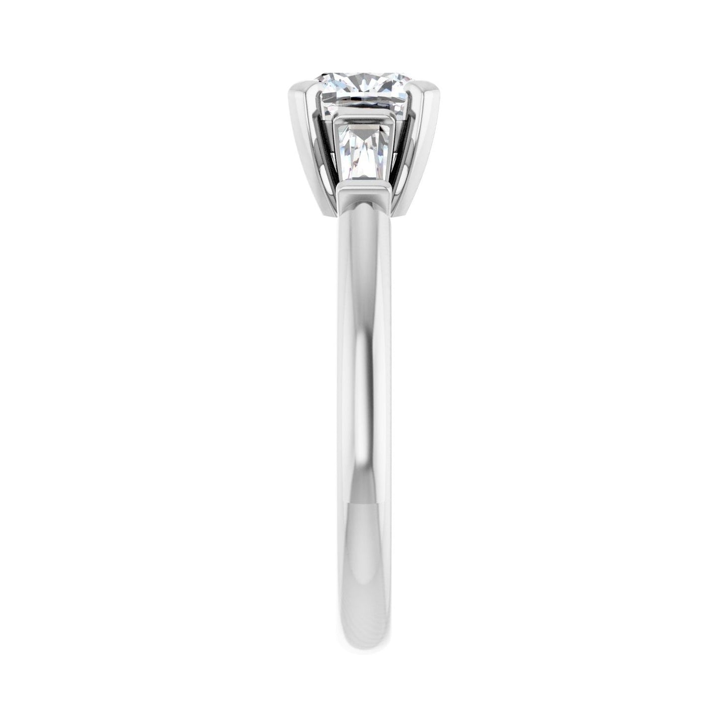 Cushion Three-Stone Engagement Ring | Metal Type=14K White Gold | Center Stone Size=1 CT | Image 4