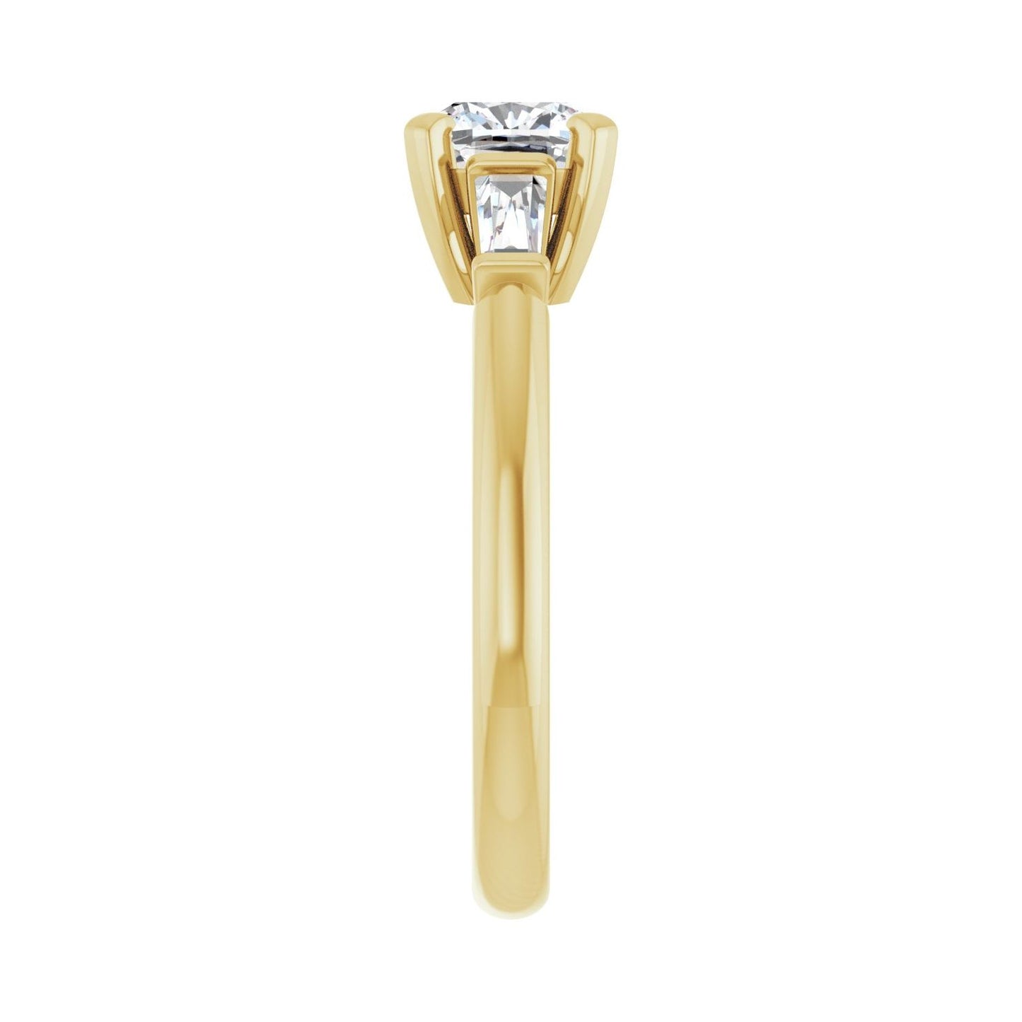 Cushion Three-Stone Engagement Ring | Metal Type=14K Yellow Gold | Center Stone Size=1 CT | Image 4