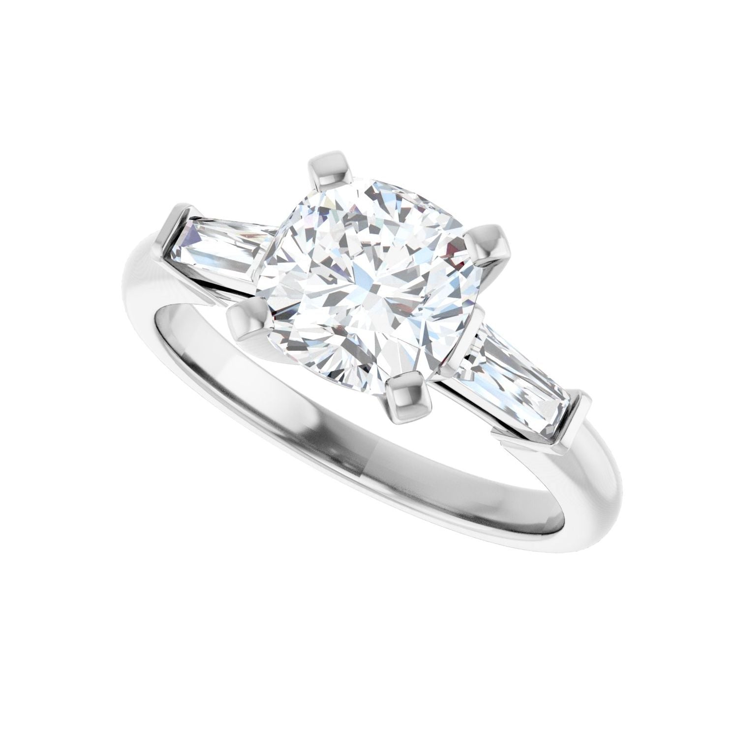 Cushion Three-Stone Engagement Ring | Metal Type=14K White Gold | Center Stone Size=2 CT | Image 5