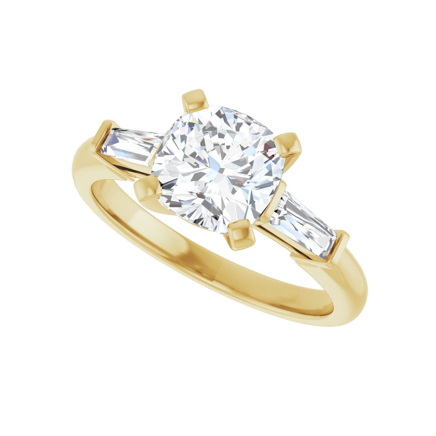 Cushion Three-Stone Engagement Ring | Metal Type=14K Yellow Gold | Center Stone Size=2 CT | Image 5