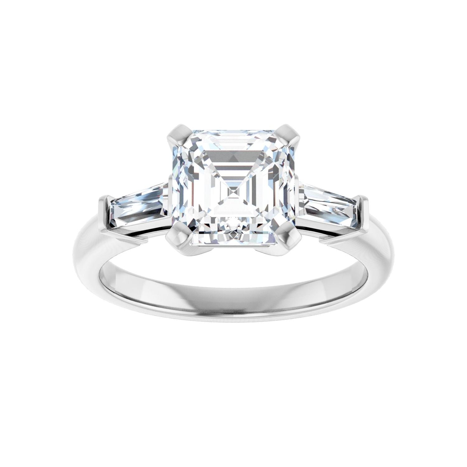 Asscher Three-Stone Engagement Ring | Metal Type=14K White Gold | Center Stone Size=2 CT | Image 3