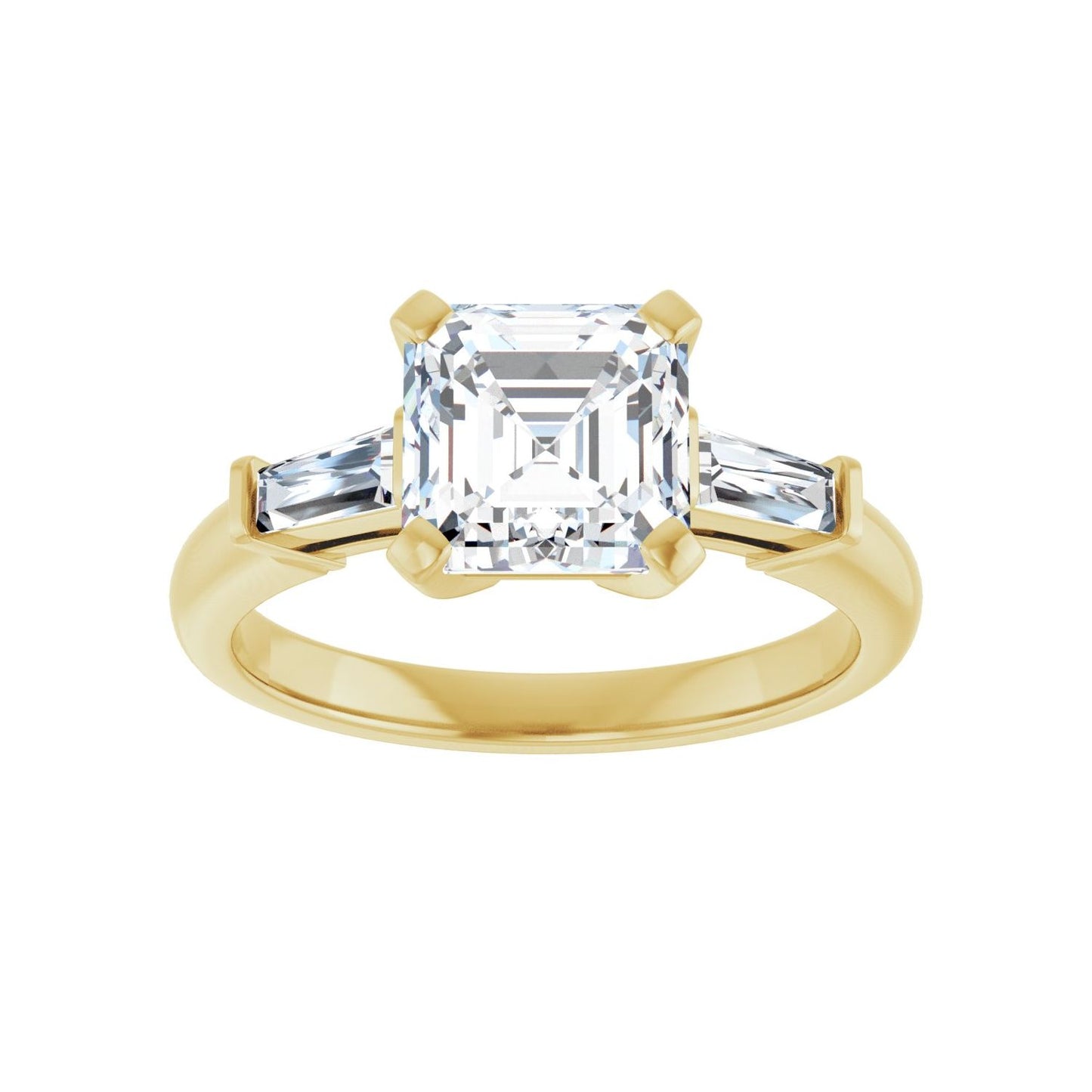 Asscher Three-Stone Engagement Ring | Metal Type=14K Yellow Gold | Center Stone Size=2 CT | Image 3