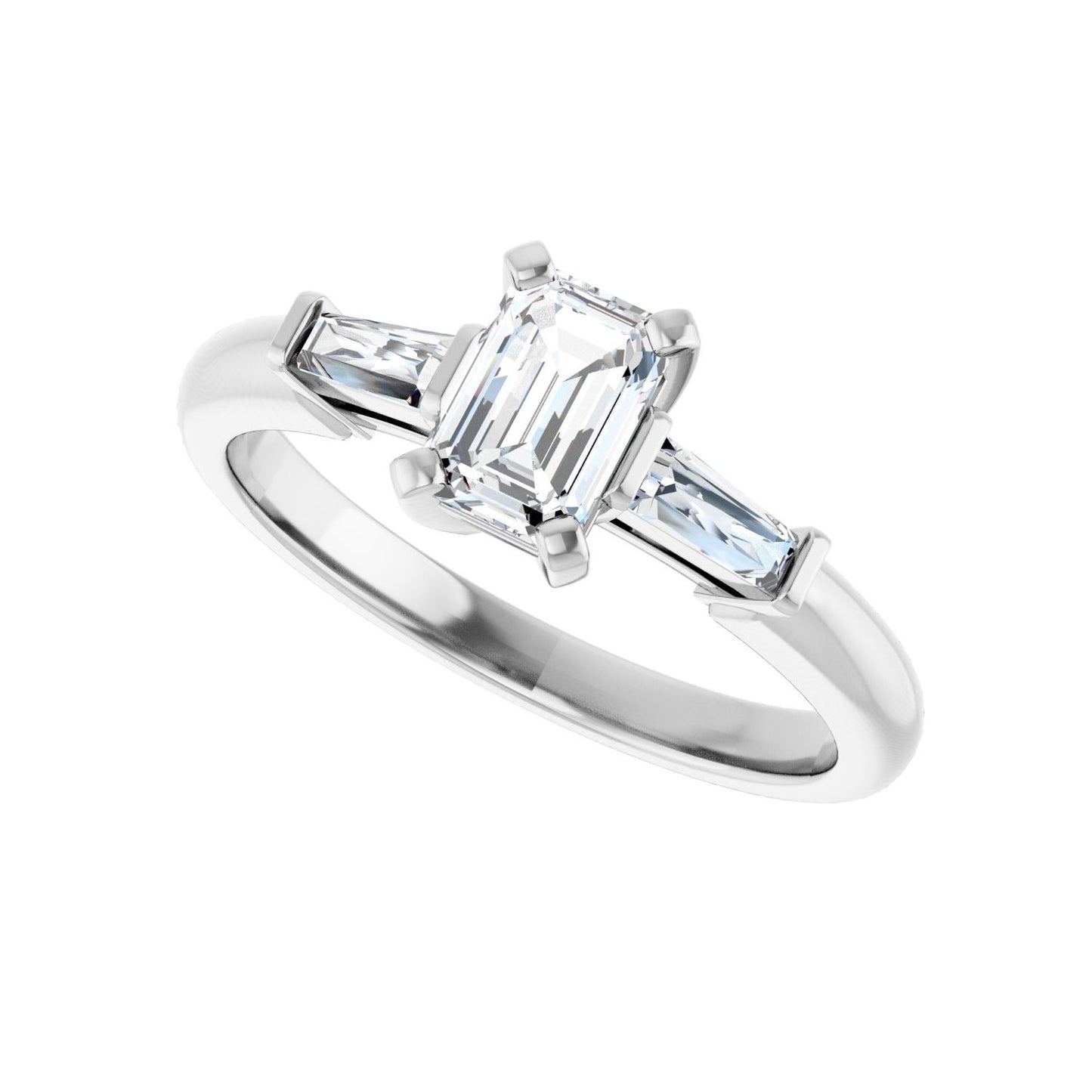 Emerald Three-Stone Engagement Ring | Metal Type=14K White Gold | Center Stone Size=1 CT | Image 5