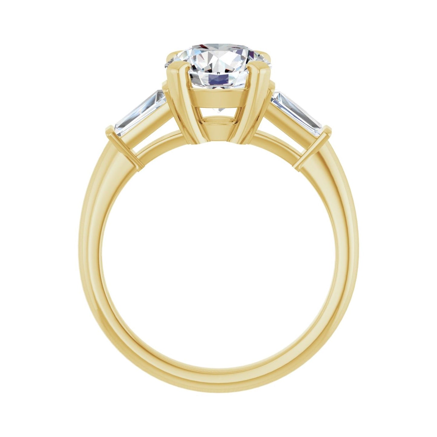 Round Three-Stone Engagement Ring | Metal Type=14K Yellow Gold | Center Stone Size=2 CT | Image 2