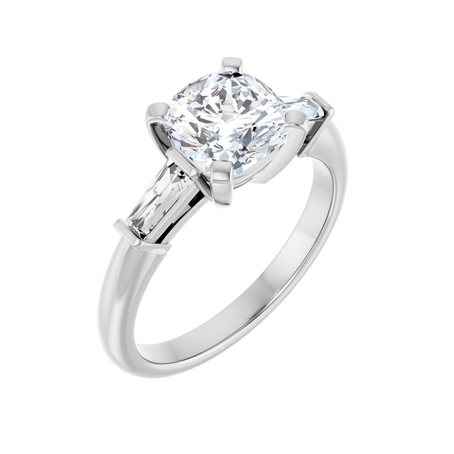 Cushion Three-Stone Engagement Ring | Metal Type=14K White Gold | Center Stone Size=2 CT | Image 1