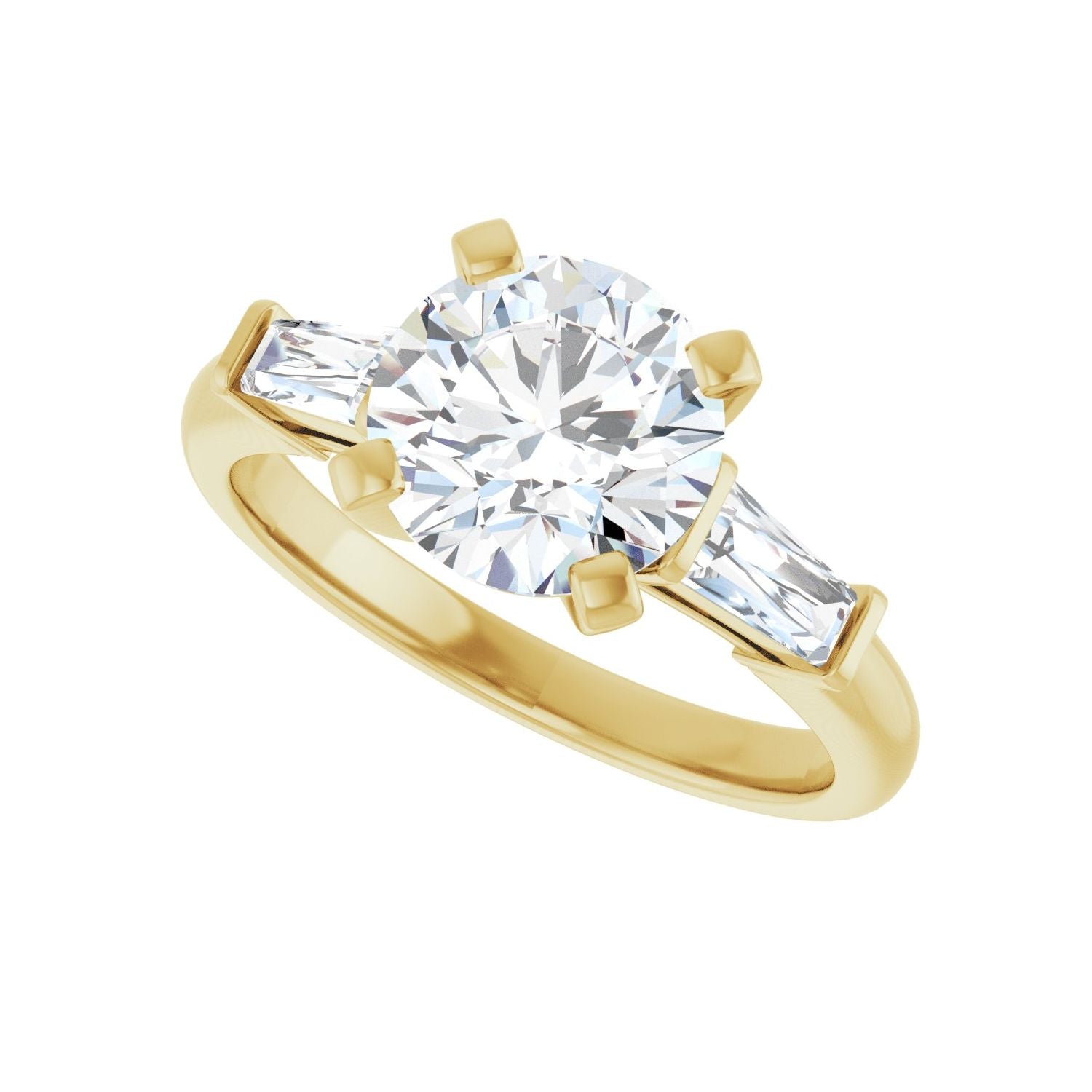 Round Three-Stone Engagement Ring | Metal Type=14K Yellow Gold | Center Stone Size=2 CT | Image 5