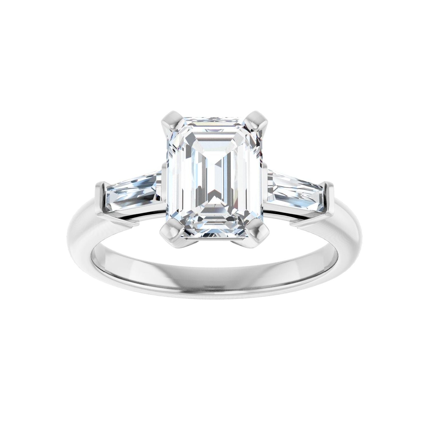 Emerald Three-Stone Engagement Ring | Metal Type=14K White Gold | Center Stone Size=2 CT | Image 3
